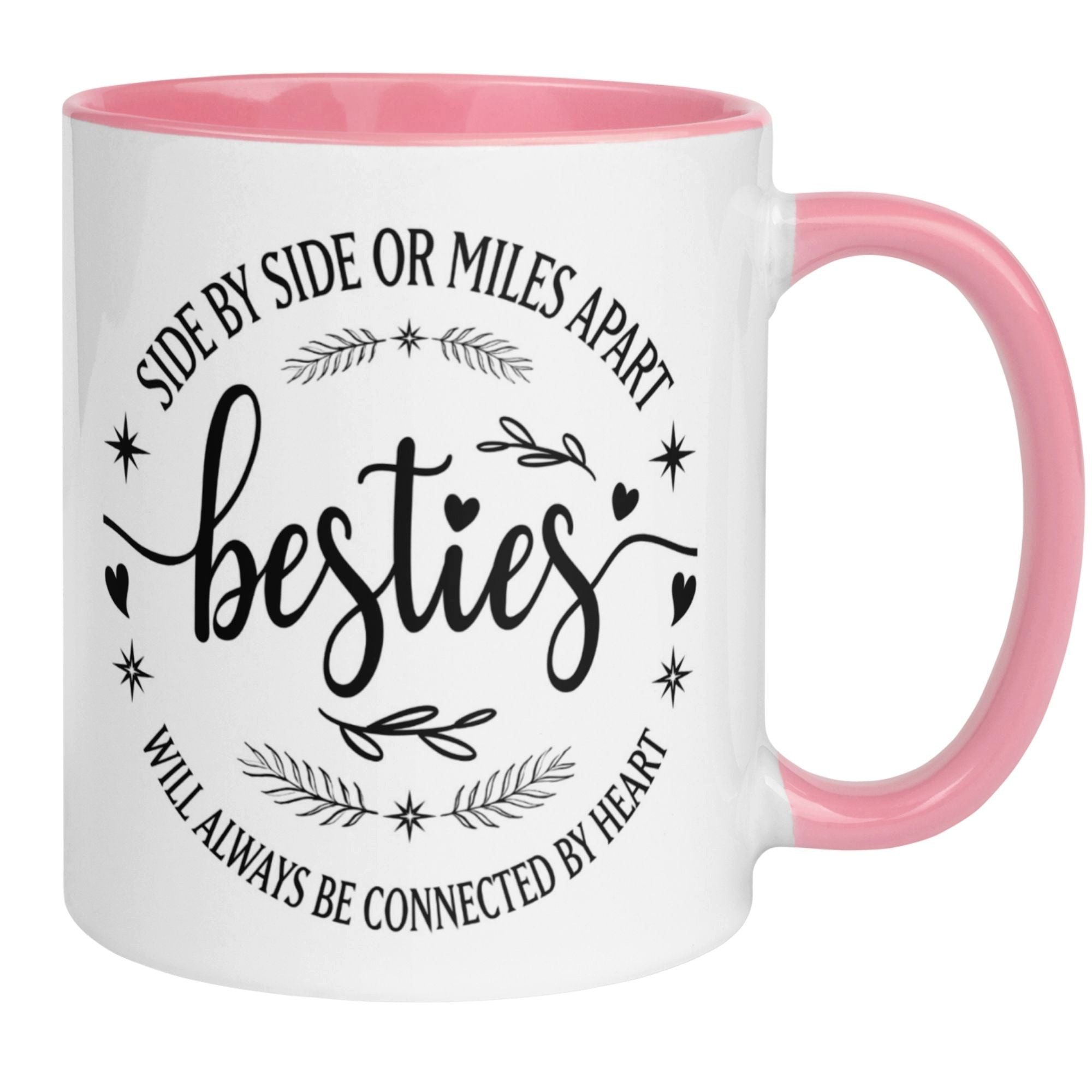 Momentals Tasse Freundschaft – „Side by Side or Miles Apart“ – Geschenk Beste Freundin, Gratis Versand · Links-&Rechtshänder · Spülmaschinenfest