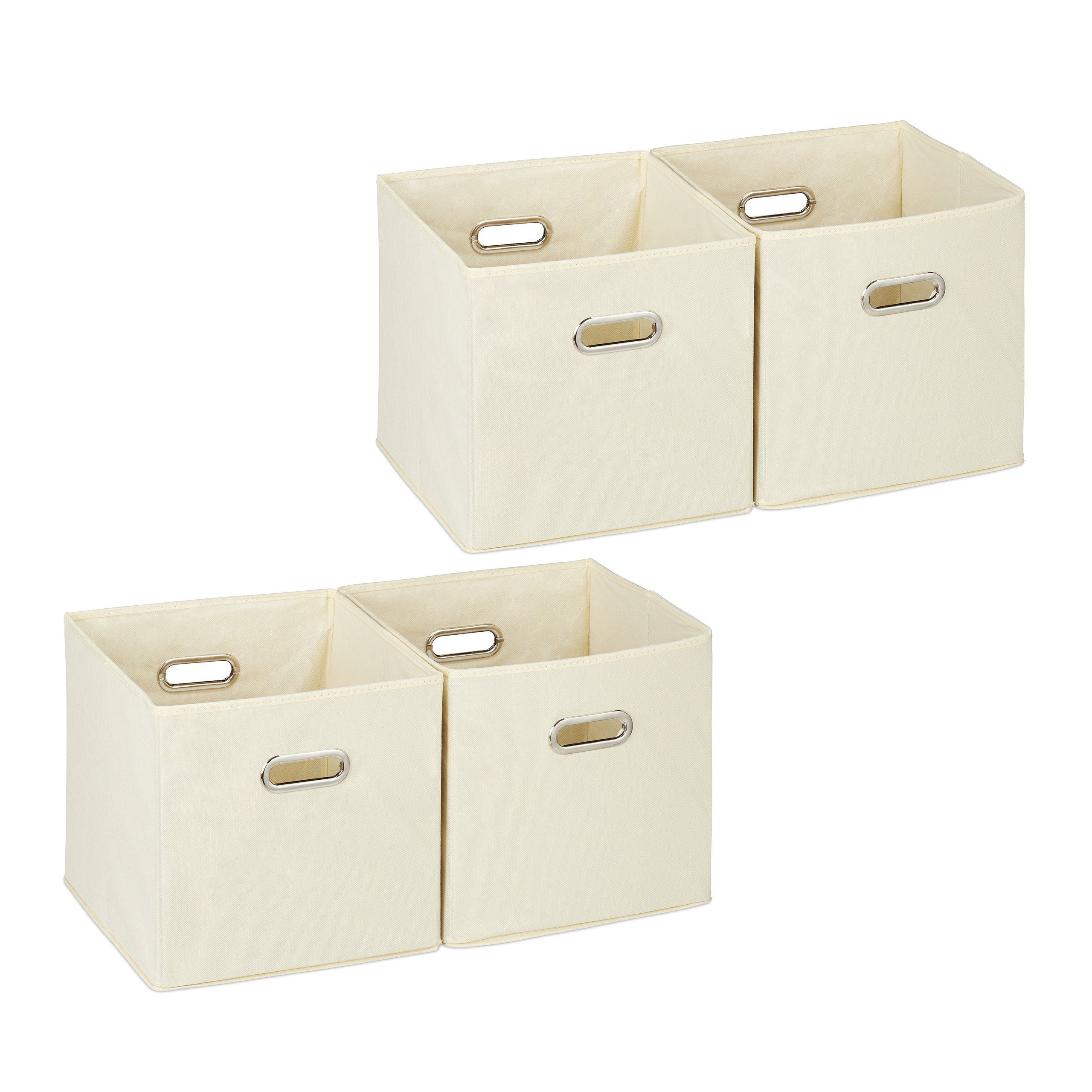 relaxdays Aufbewahrungsbox 4 x Aufbewahrungsbox Stoff beige