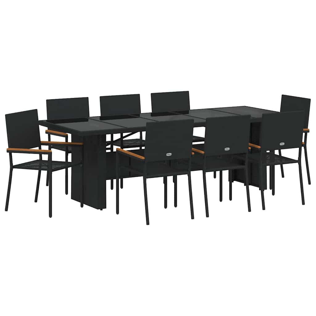 vidaXL Gartenlounge-Set Garten Essgruppe 9 pcs Schwarz Poly-Rattan, (9-tlg)