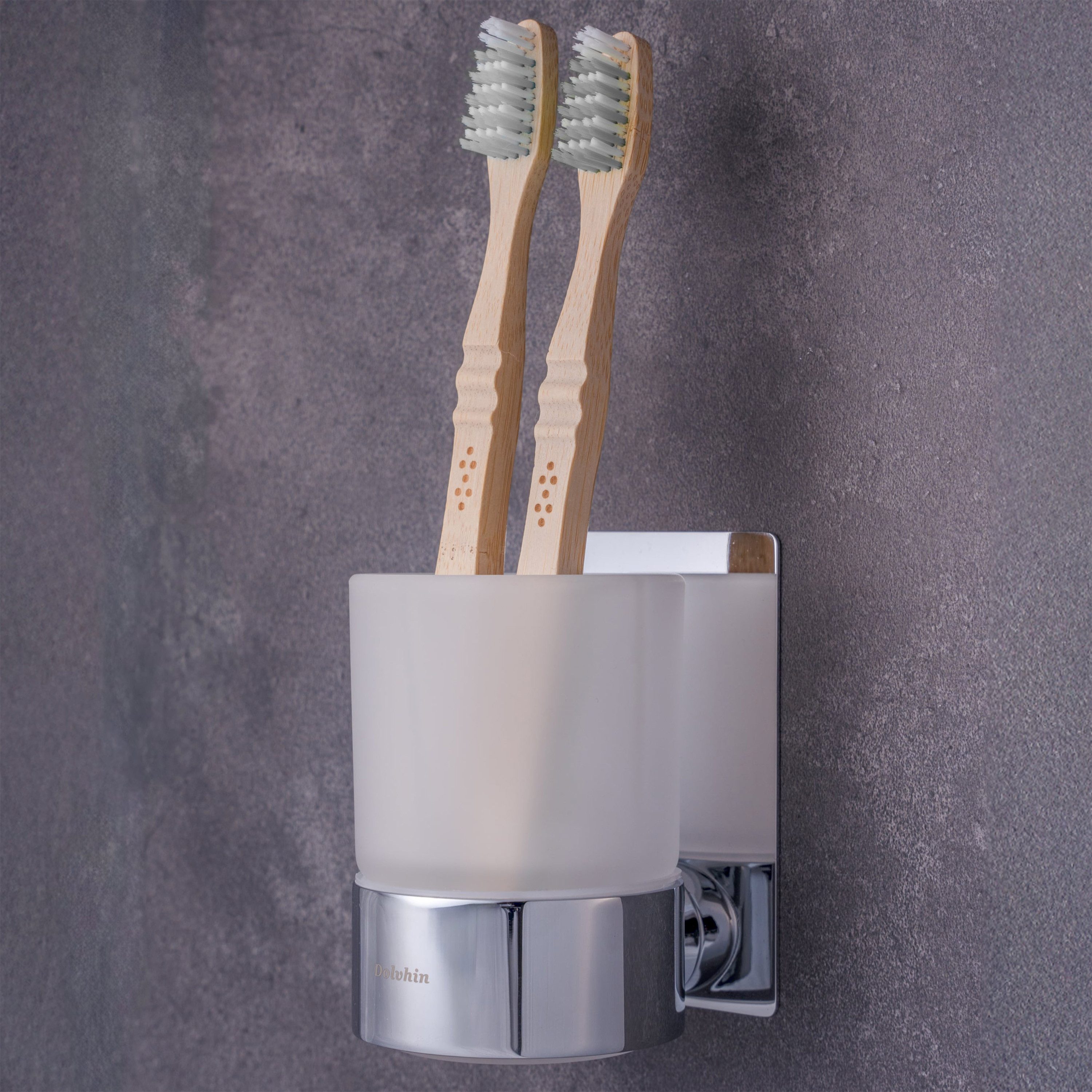 Dolvhin Zahnputzbecher Wandmontage ohne Bohren, Glas Zahnputzbecherhalter, günstig online kaufen