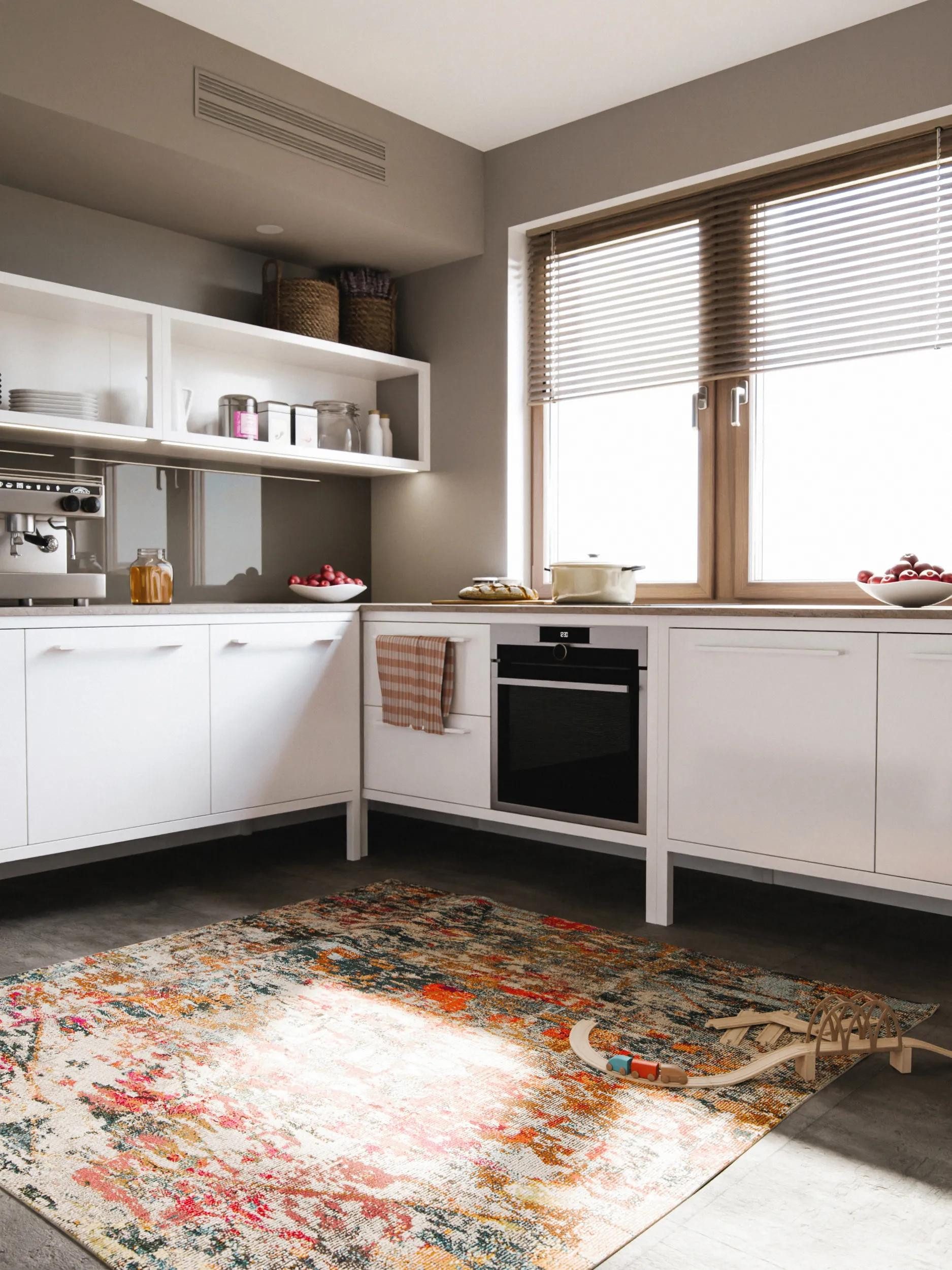 benuta Teppich Casa, quadratisch, Höhe: 11 mm, Teppich Wohnzimmer, Esszimmer, Schlafzimmer, Flur, Farbenfroh, Retro