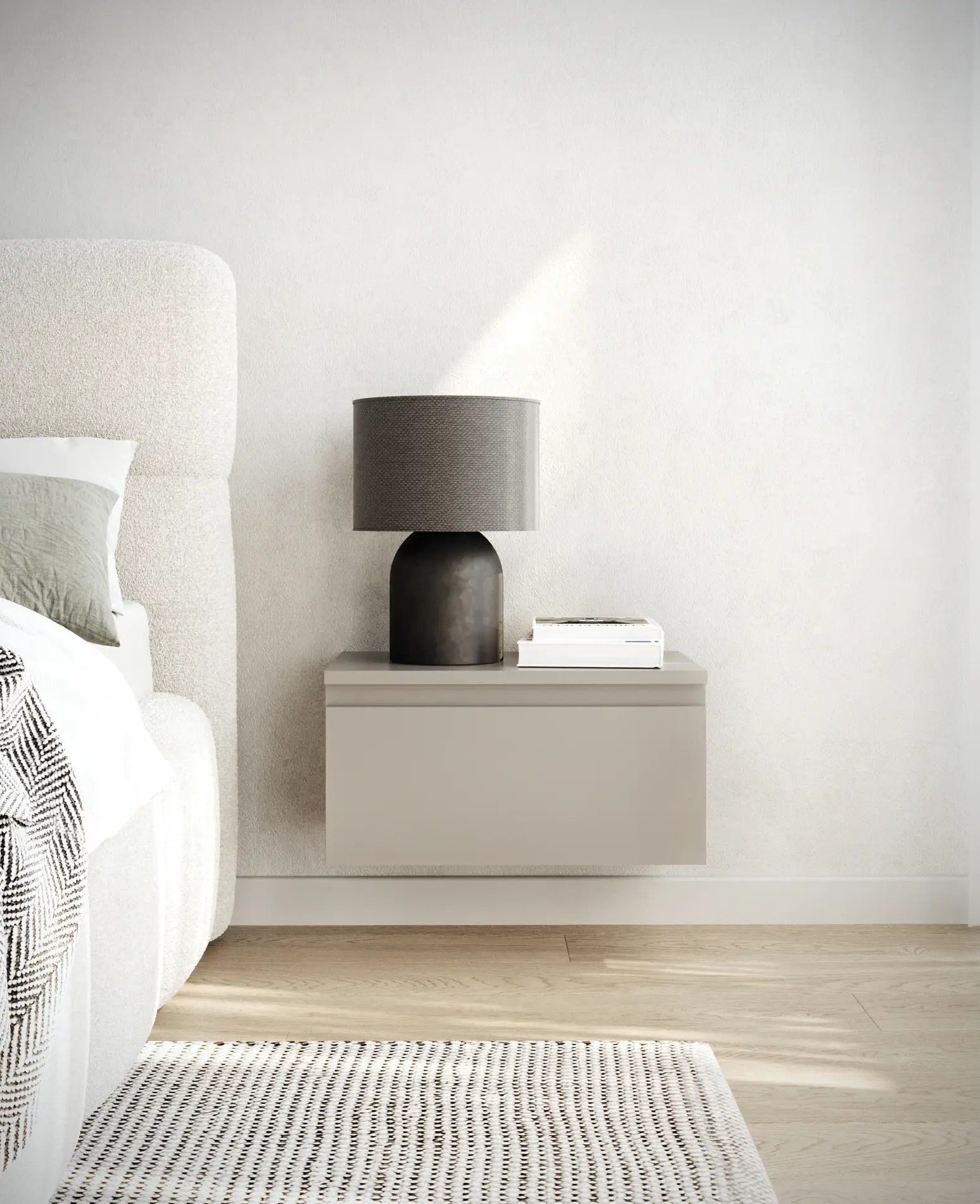 Selsey Nachttisch BEMMI, Wandnachttisch mit Schublade – schwebendes Design, matt, 48 cm breit