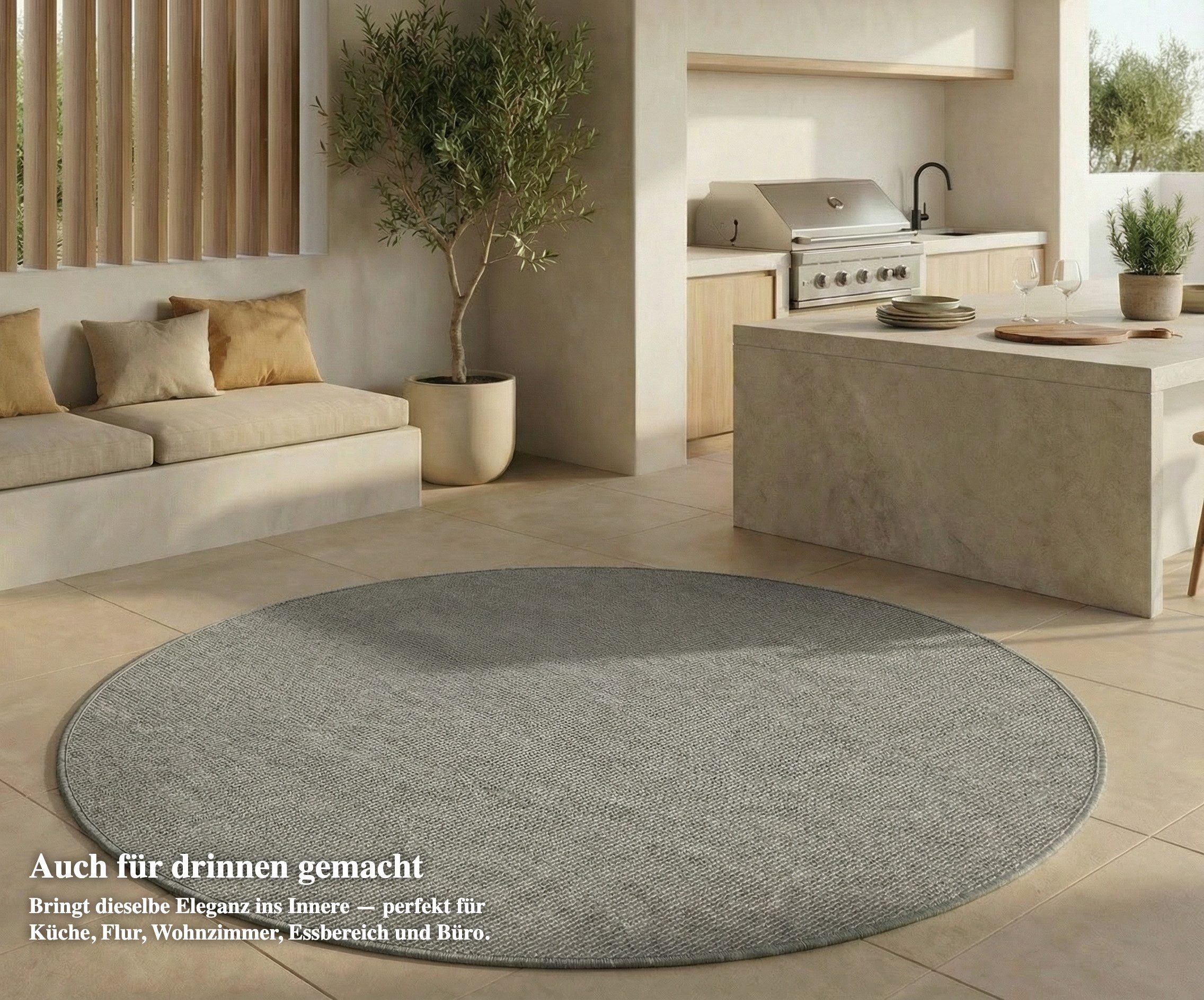 Jimri Outdoorteppich Keywest, Rund, Outdoor Teppich Balkonteppich Terassenteppich