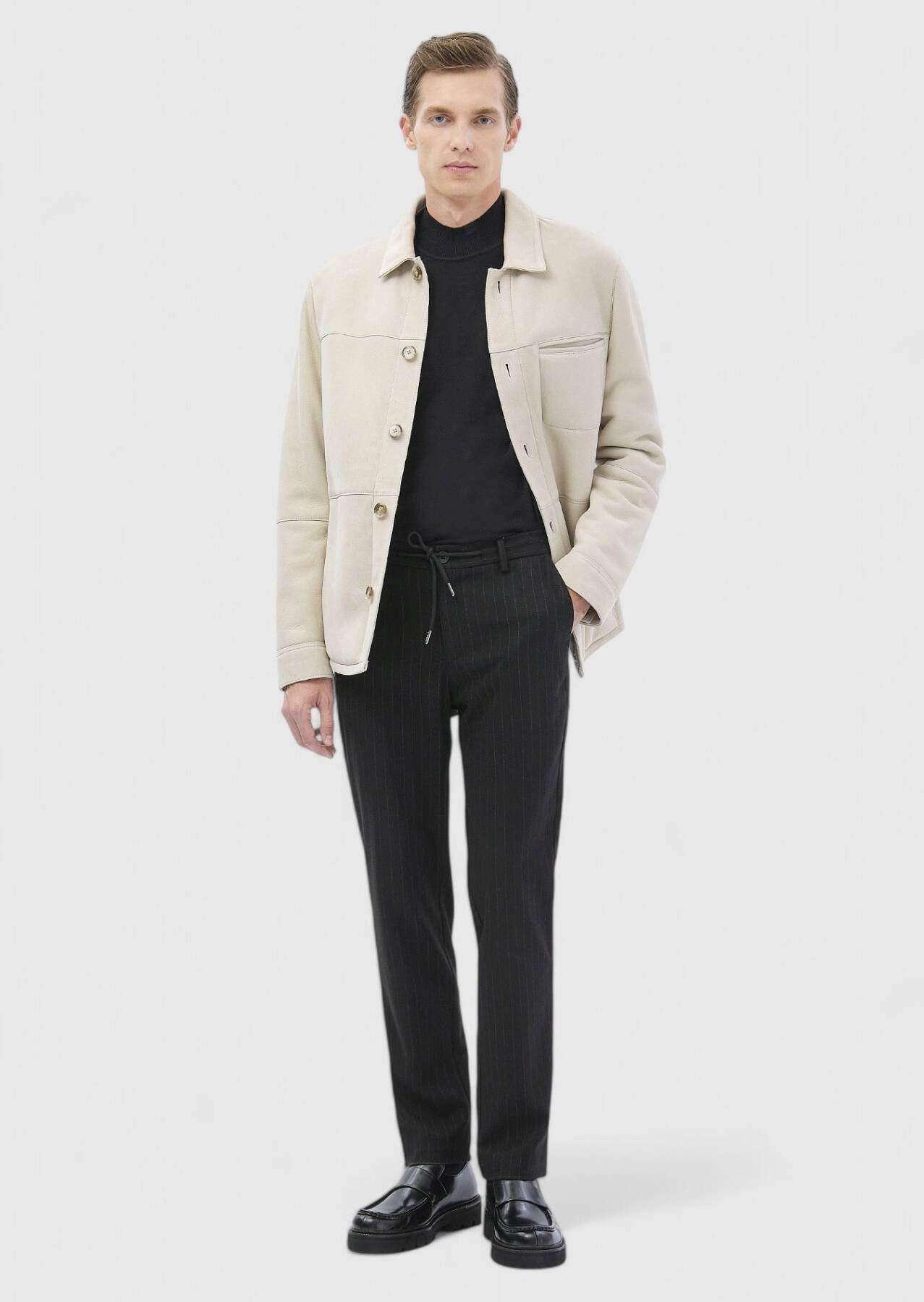 RAMSEY Winterjacke Beige Pelz Leder Mantel günstig online kaufen