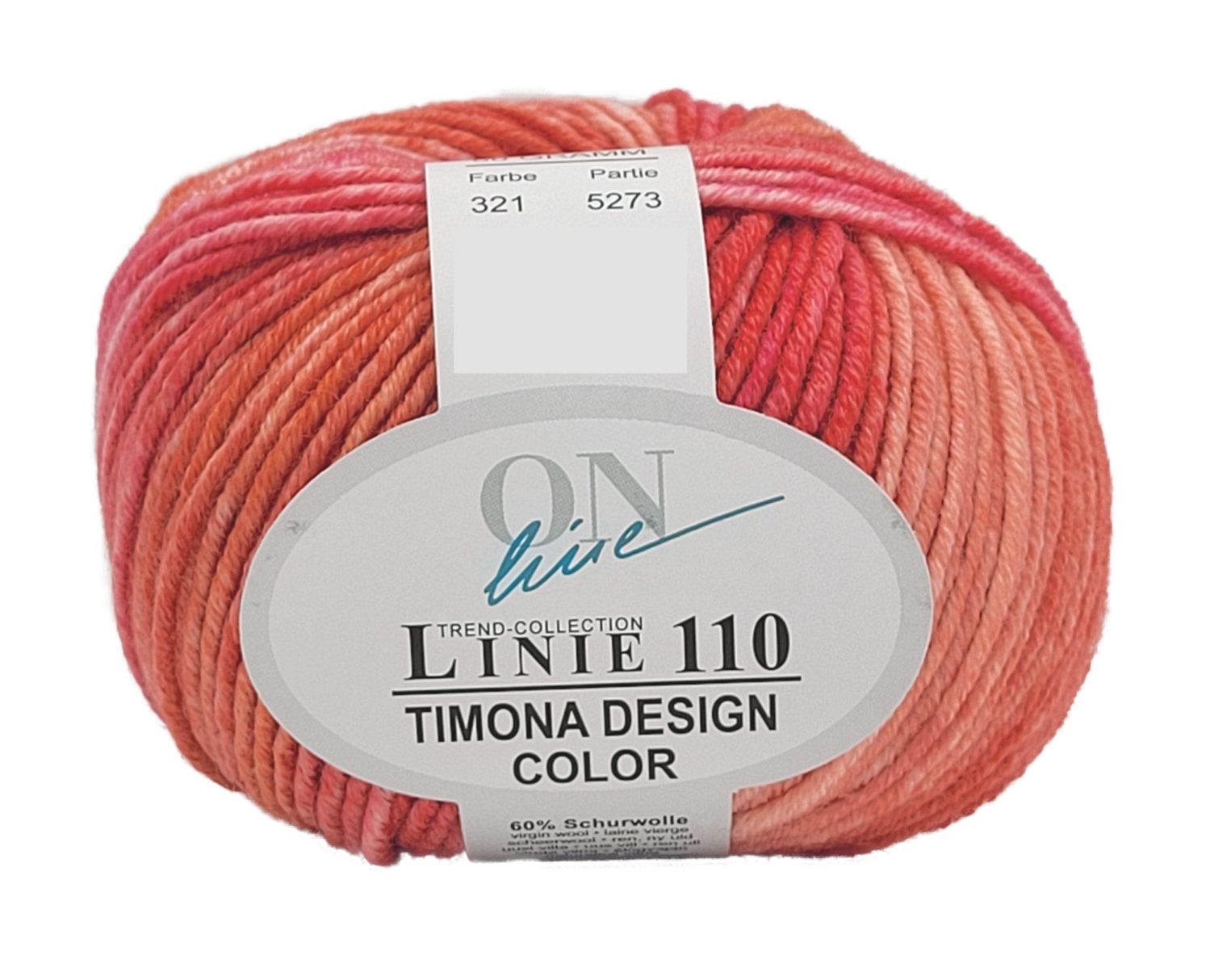 Online Garne Linie 110 Timona Design Color, Merinowolle mit Farbverlauf Häkelwolle, 120 m (Handstrickgarn, Wolle zum stricken und häkeln), 60% Schurwolle, 40% Polyacryl