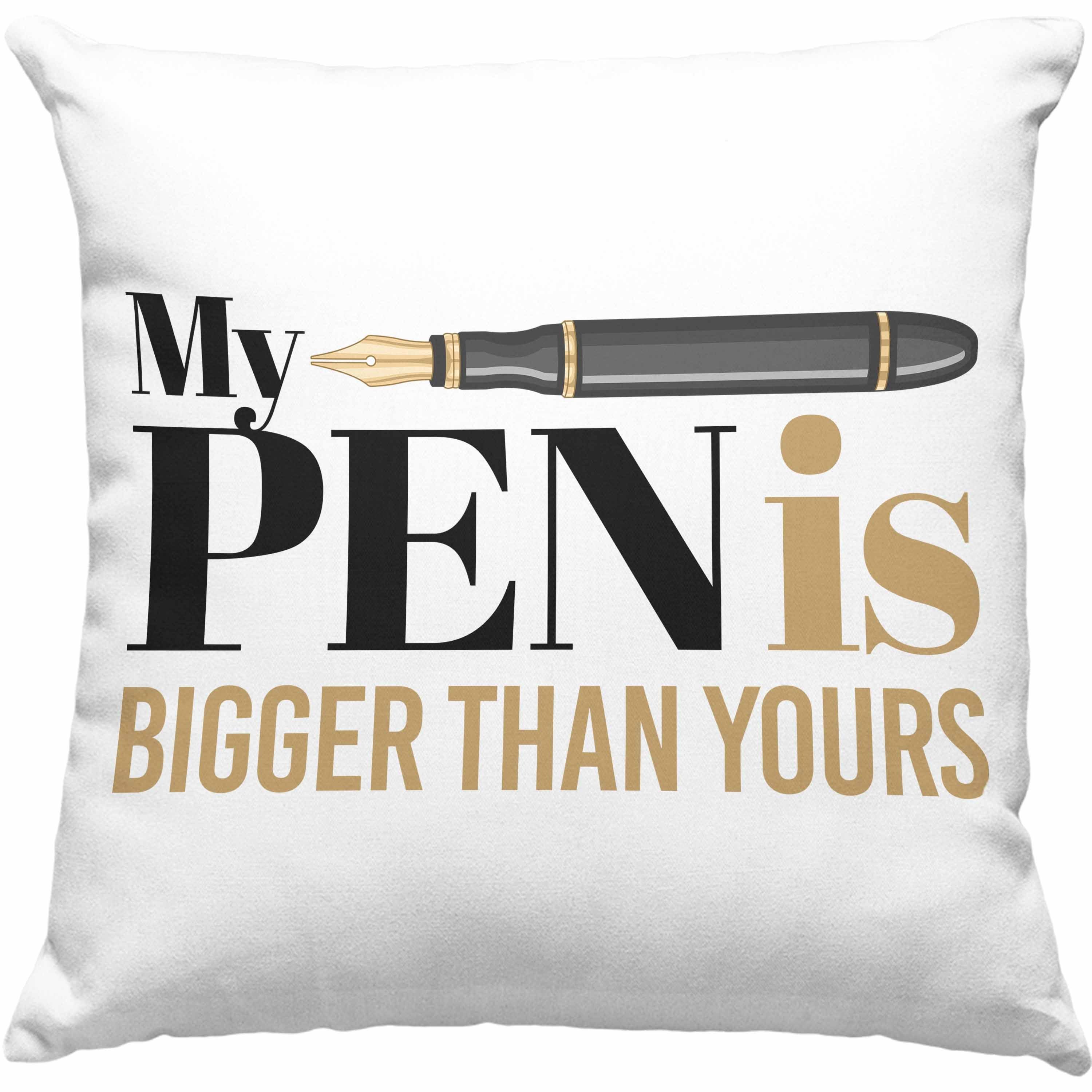 Trendation Dekokissen Trendation - My Pen Is Bigger Than Your Kissen Geschenk Witziger Humor 18+ Dekokissen mit Füllung 40x40 Grau