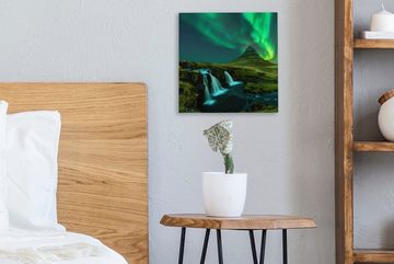 OneMillionCanvasses® Leinwandbild Nordlichter - Wasserfall - Berg - Island, (1 St), Leinwand Bilder für Wohnzimmer Schlafzimmer