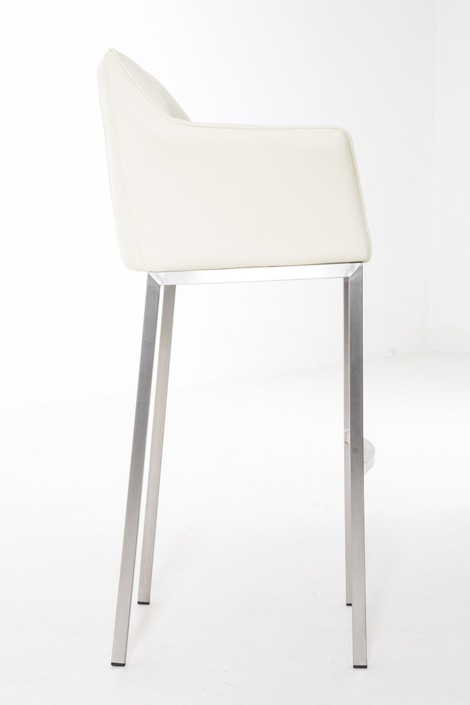 Sitzfläche: TPFLiving Gestell & Fußstütze für Hocker (mit - Creme Damaso Edelstahl Rückenlehne Küche), Kunstleder - 4-Fuß und Theke Barhocker