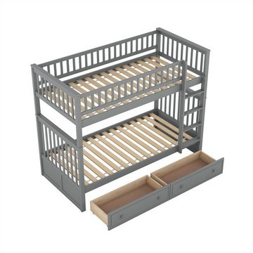 autolock Hochbett Doppel Etagenbett(90x200cm)Kinderbetten,Funktionelle Betten Cabrio-Betten,Etagenbett mit Schubladen(ETA:9.5)Rahmen aus Kiefer