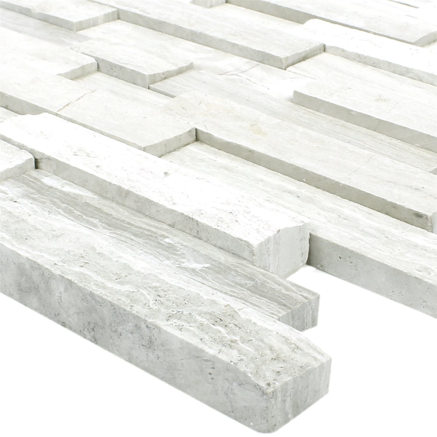 Mosafil Mosaikfliesen Mosaikfliesen Marmor Stettin 3D Brick Grau, Naturstein-Marmor 31.500x30.000, grau, Verlegefertig auf ein Netz geklebt