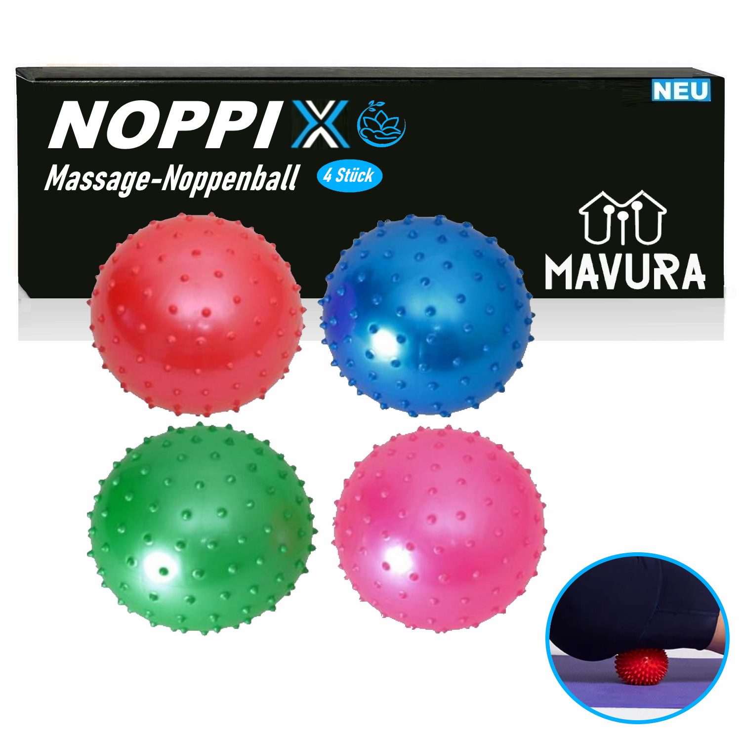 Massageball NOPPIX Massageball Set Noppenball Igelball Stachelball Gymnastikball