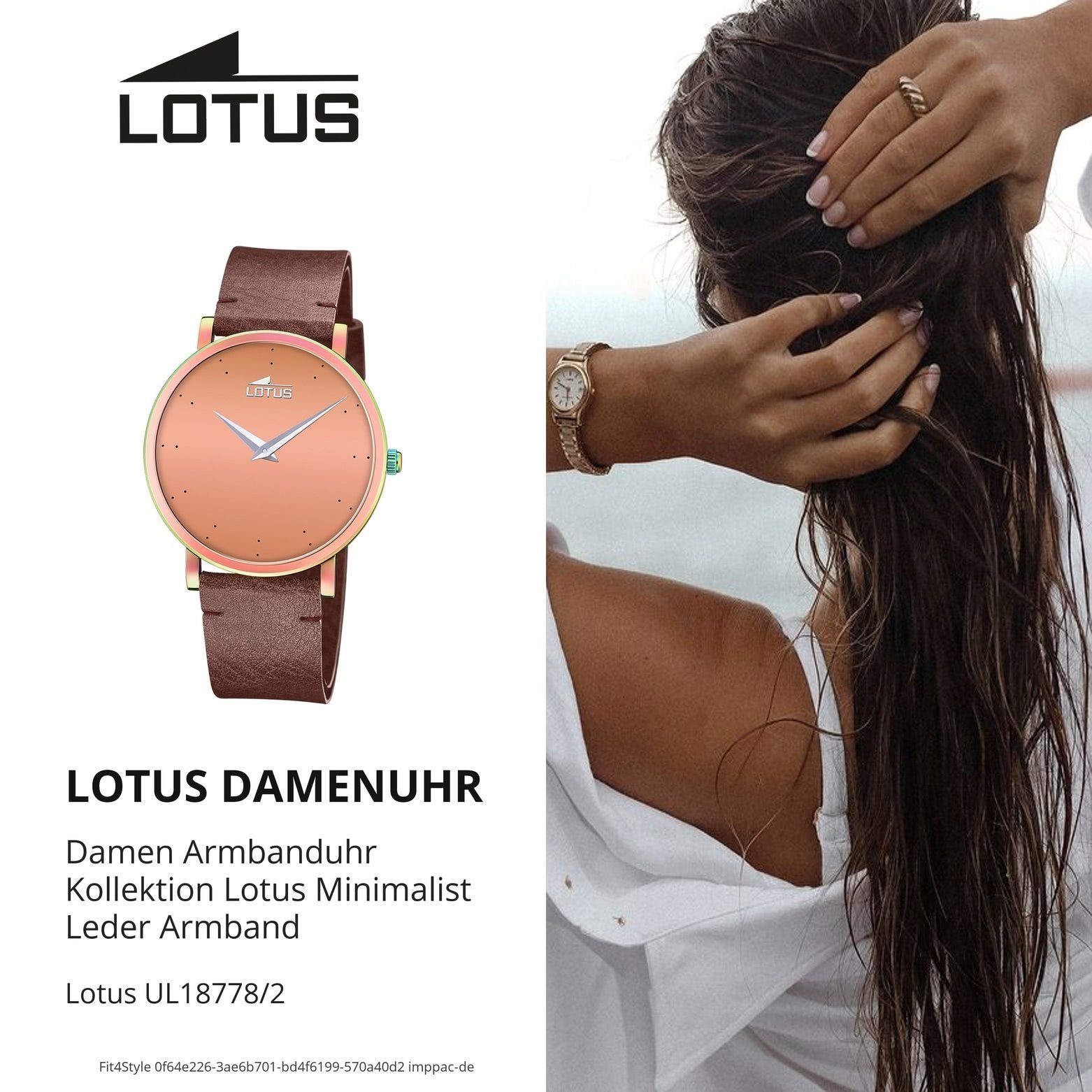 Quarzuhr Damenuhr rund, Armbanduhr Lotus Minimalist, braun Lederarmband Lotus 38mm) Damen mittel (ca.