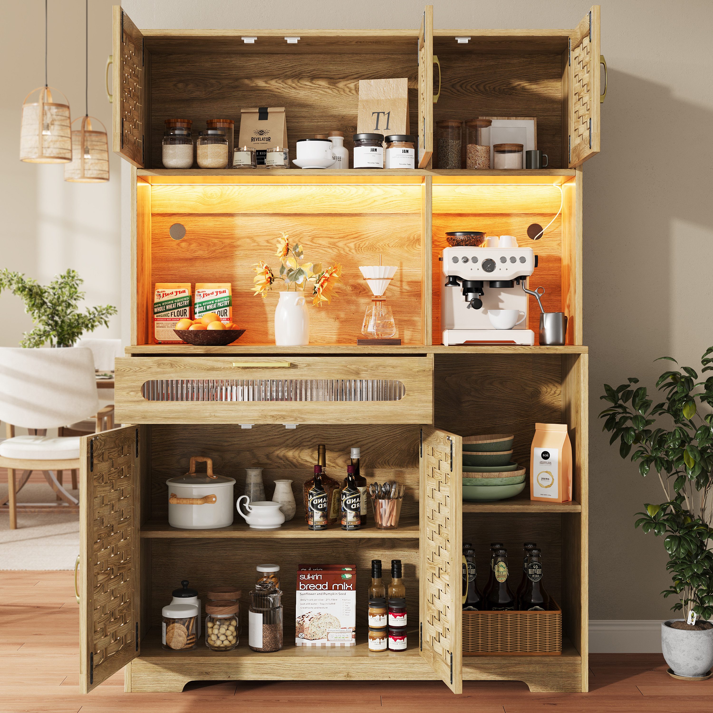i@home Hochschrank Küchenschrank,(120×40×180cm) mit Schubladen, gewebte Sch günstig online kaufen