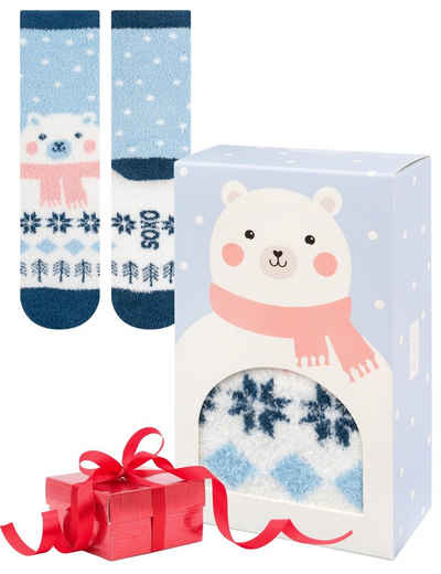 Soxo Socken Chenille Weihnachten Socken Für Frauen Bunte Weihnachtssocken (1 Paar) Warme socken