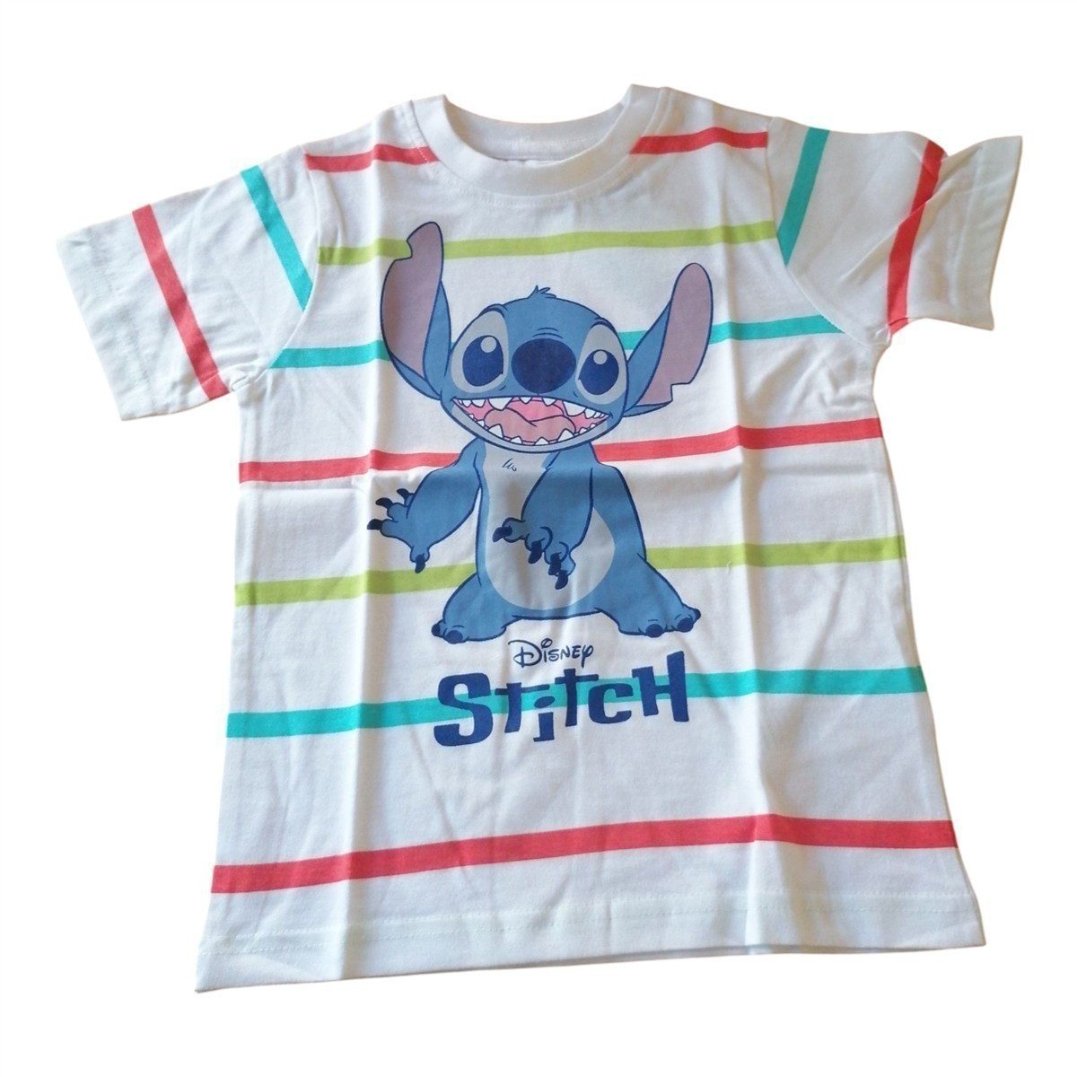 Disney T-Shirt Disney T-Shirt für Jungen, "Stitch", Weiß mit farbigen Streifen
