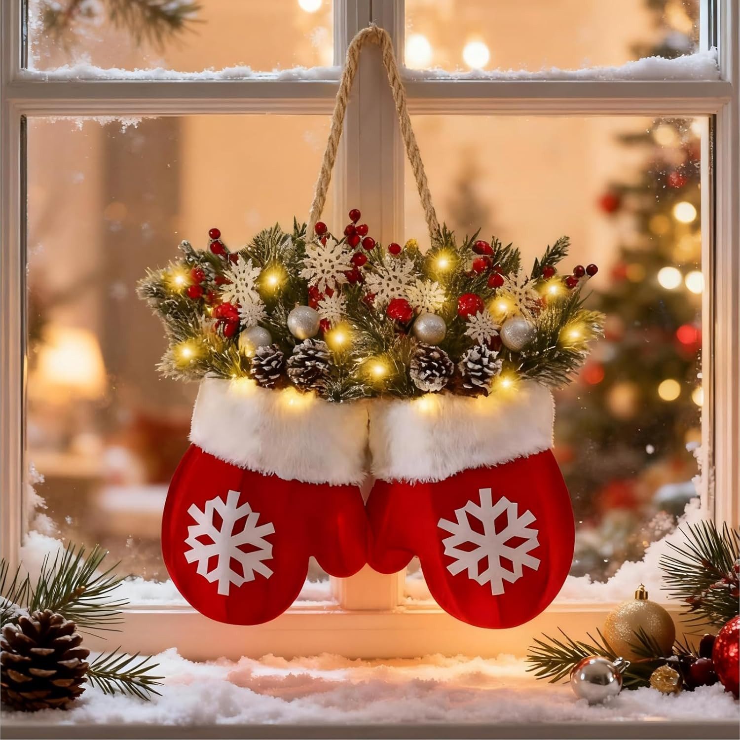 Kunstkranz Türkranz Weihnachten Beleuchtet, Hängende LED Weihnachtsdeko Haustür, Coonoor, für Haustür, Fenster, Wand Hängende Deko – Bild 5 von 5