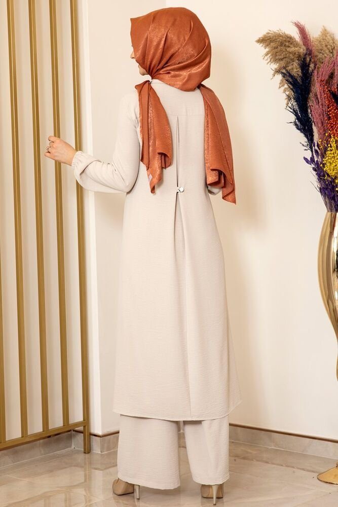 Modavitrini Longtunika Damen Anzug Lange Tunika mit Hose Hijab-Mode, Modest Fashion (2-teilig) Faltenfrei, schweißfest, für alle Jahreszeiten geeignet