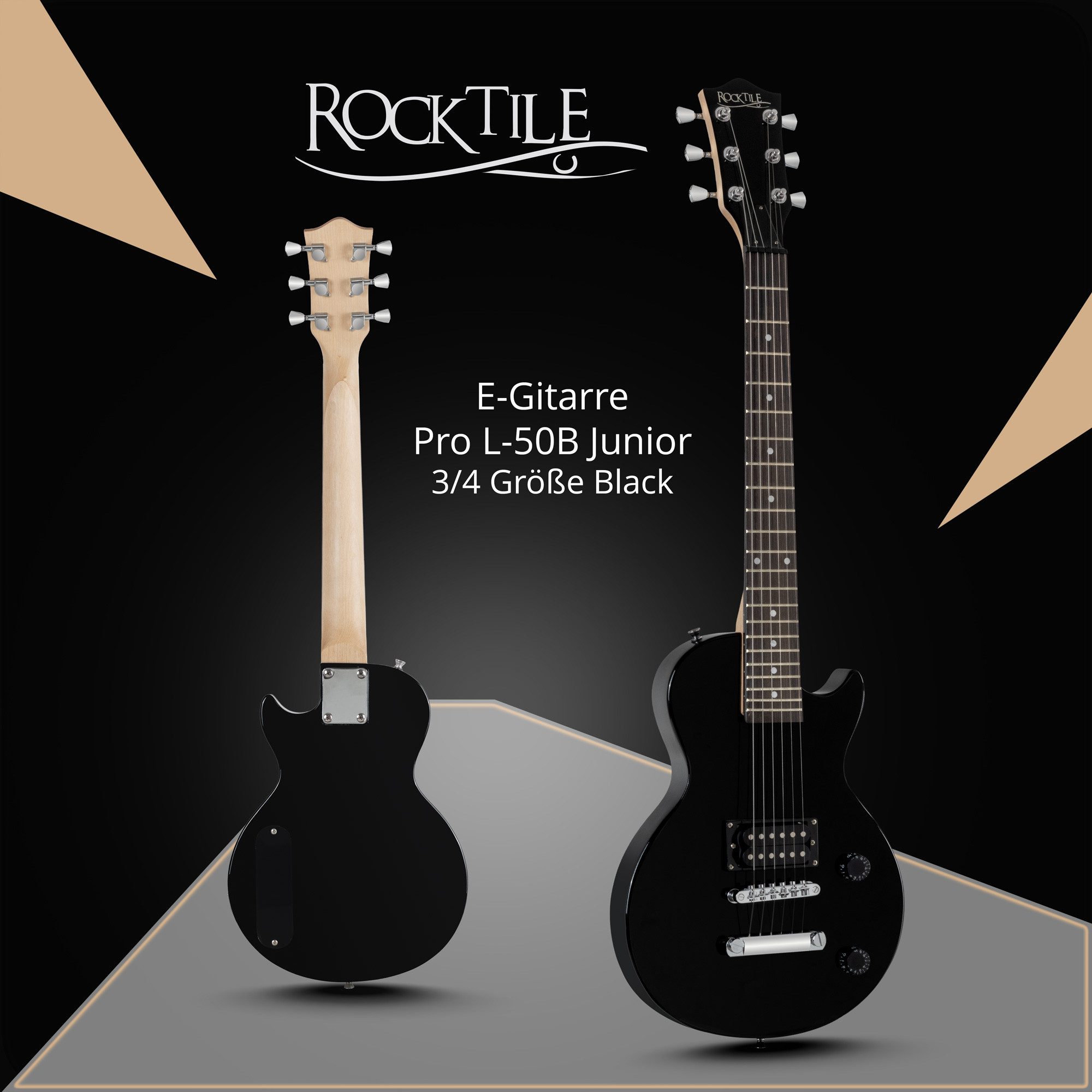 Rocktile E-Gitarre L-50B Kinder elektrische Gitarre, Single Cut, Spar-Set, inkl. Gitarrenverstärker, Gurt und Schule, Mensur: 3/4 (57,5 cm) - Sattelbreite: 42 mm