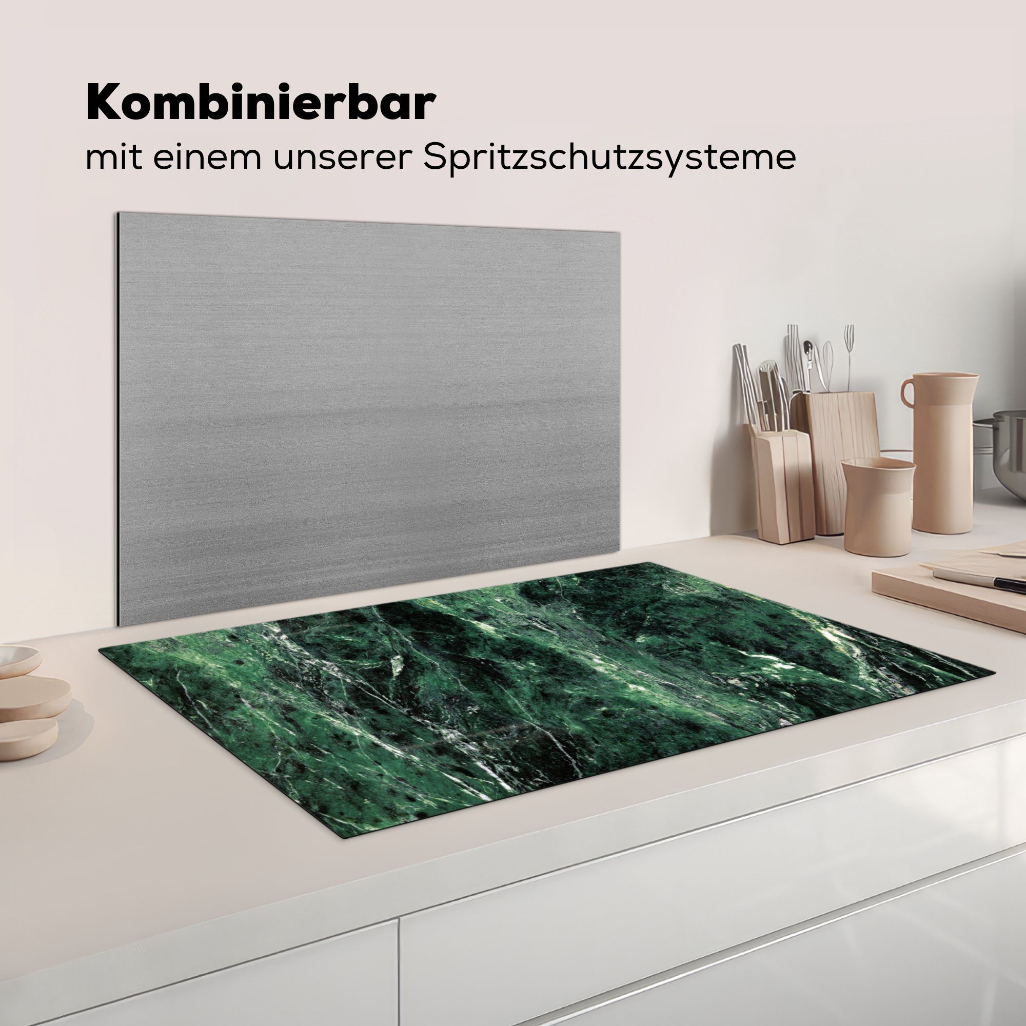 Vinyl, Herdblende-/Abdeckplatte Grün cm, 83x51 - Schwarz, - MuchoWow Marmor Ceranfeldabdeckung, Arbeitsplatte - für tlg), küche (1 Smaragd