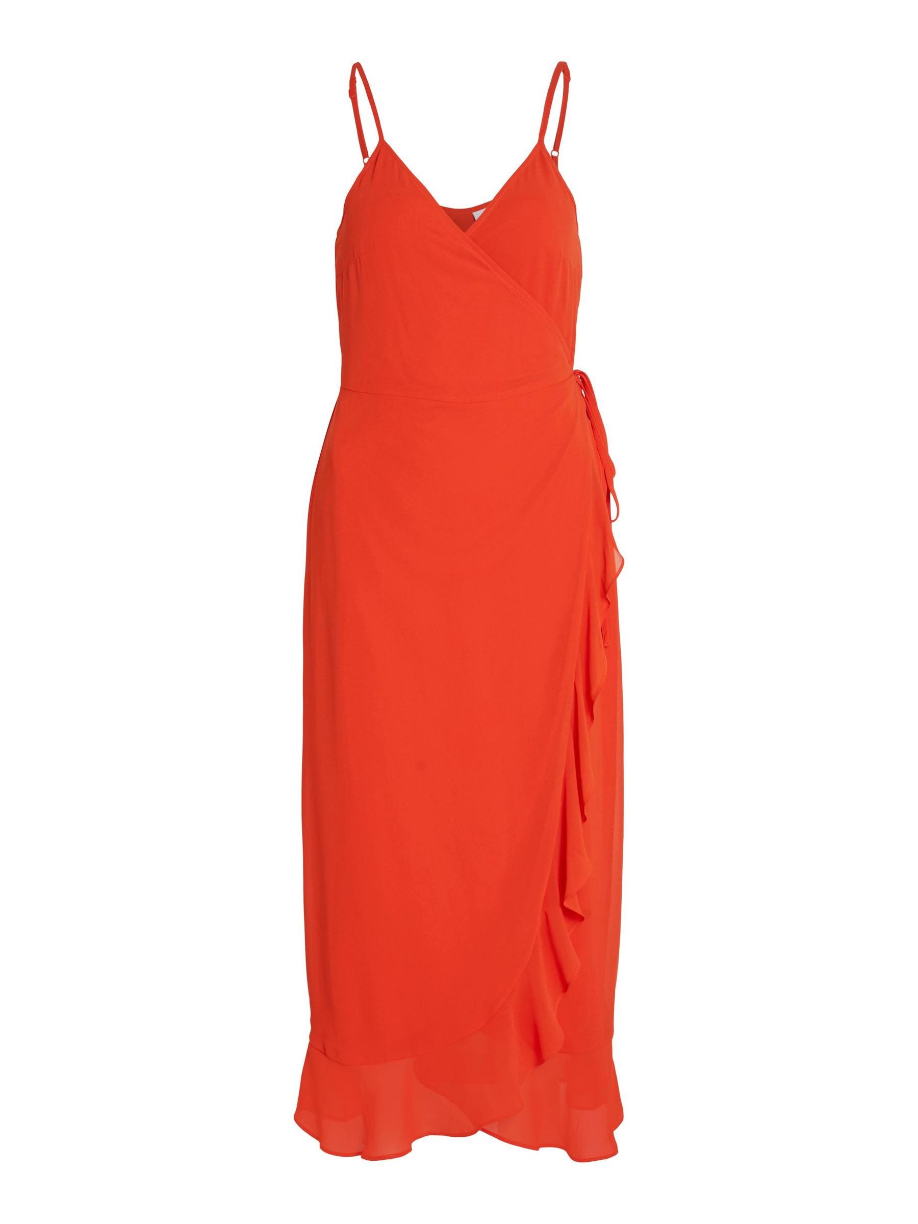 Vila Abendkleid Elegantes Wickelkleid mit Spaghettiträger Volant Rüschen Dr günstig online kaufen