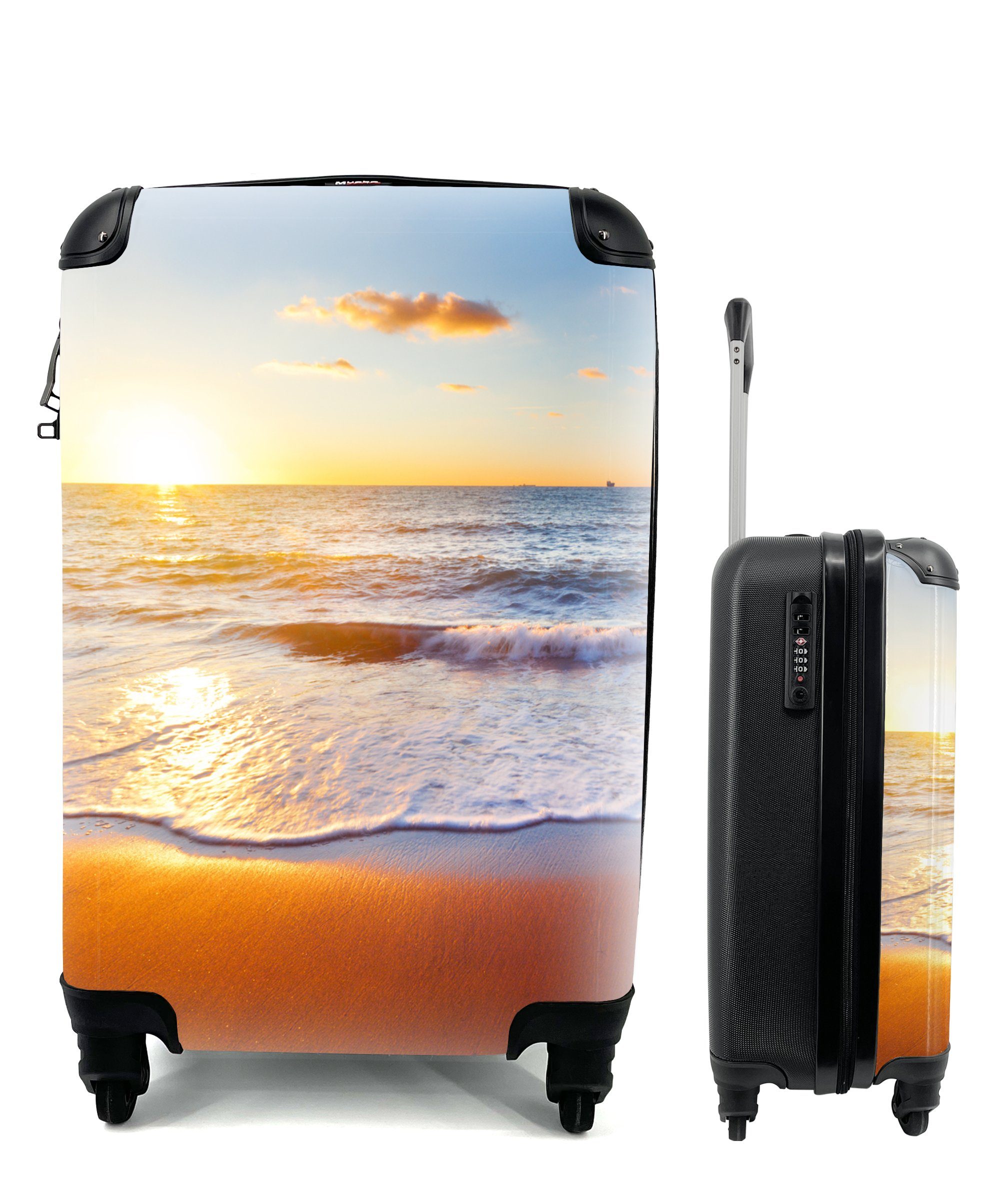 MuchoWow Handgepäckkoffer Strand - Meer - Sonne - Horizont, 4 Rollen, Reisetasche mit rollen, Handgepäck für Ferien, Trolley, Reisekoffer