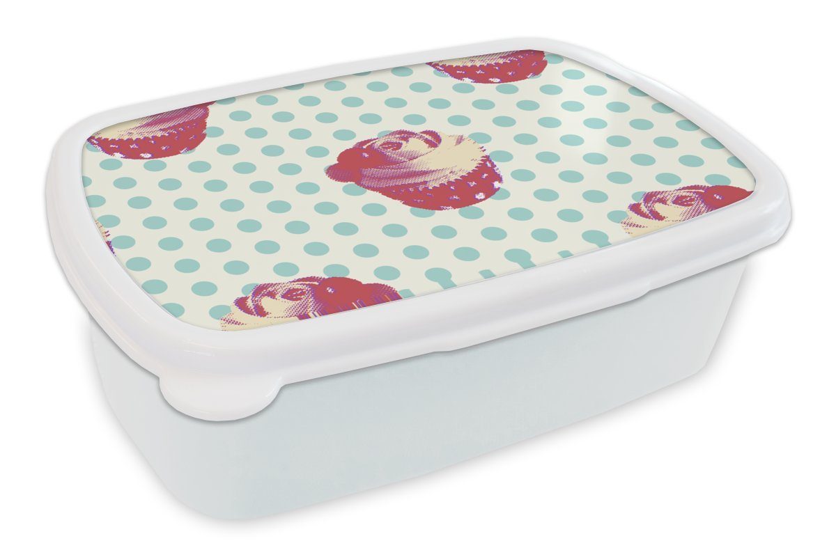 MuchoWow Lunchbox Muster - Cupcake - Lebensmittel, Kunststoff, (2-tlg), Brotbox für Kinder und Erwachsene, Brotdose, für Jungs und Mädchen weiß