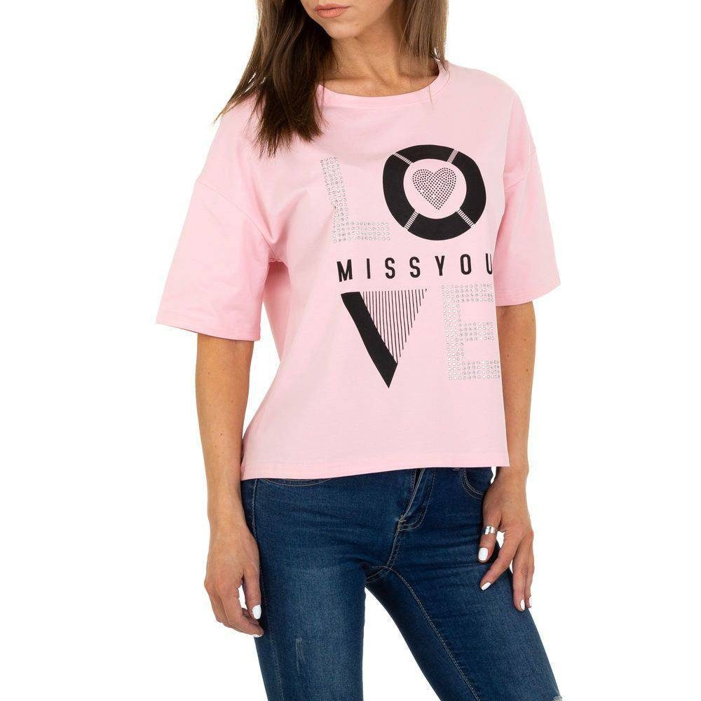 Ital-Design T-Shirt Damen Freizeit Strass Print T-Shirt in Rosa