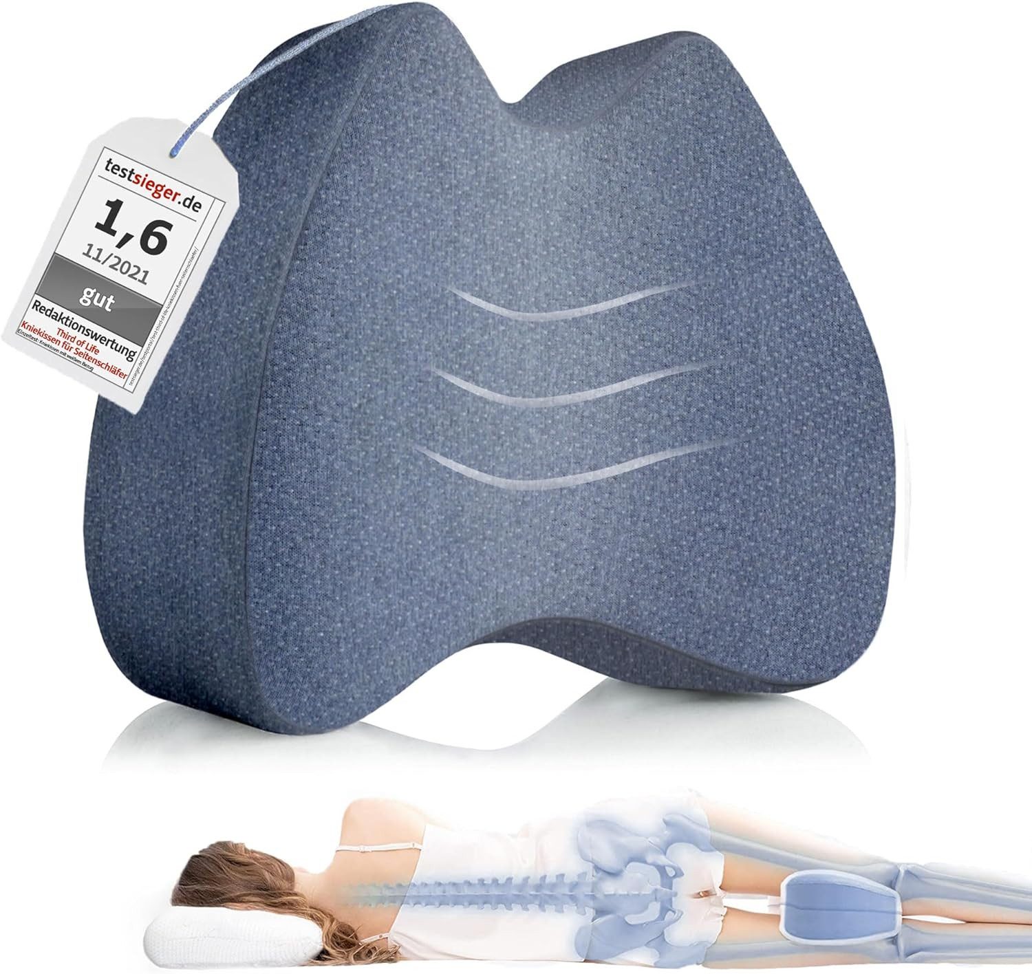 Third of Life Kniekissen Knie-Stützkissen für Seitenschläfer mit Memory Schaum, (1-St., Ergonomische Kniekissen für die Seitenlage von Third of Life), Unterstützt optimal eine gesunde Körperhaltung und die Wirbelsäule