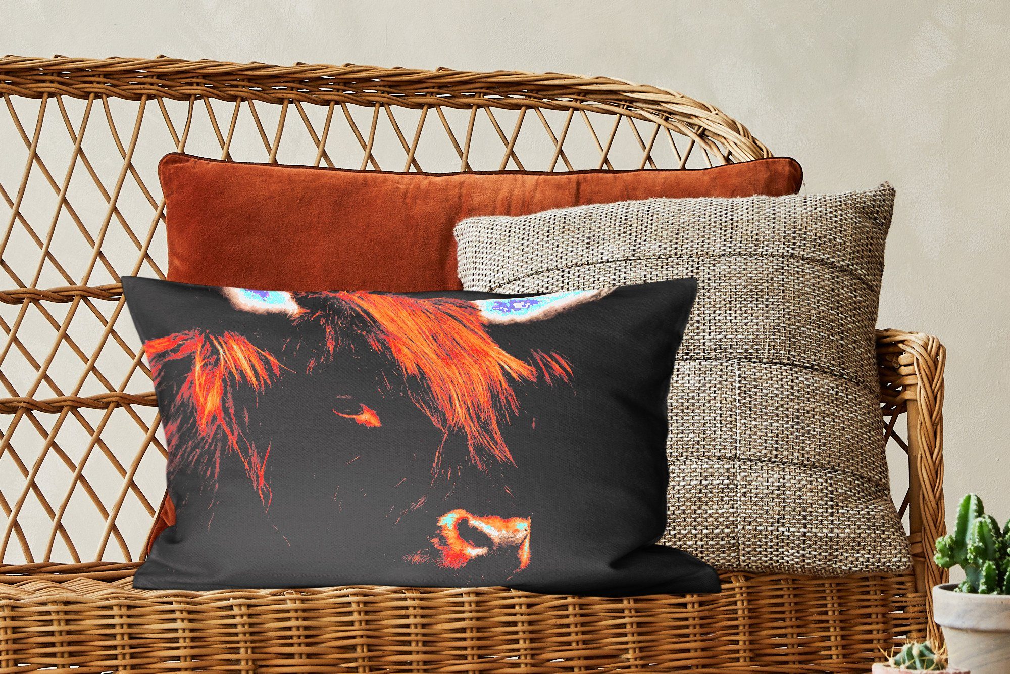 MuchoWow Dekokissen - Kuh Schlafzimmer Zierkissen, Tiere, mit Horn - Highlander Schottischer - Dekoration, Dekokissen Schwarz Füllung, - Wohzimmer