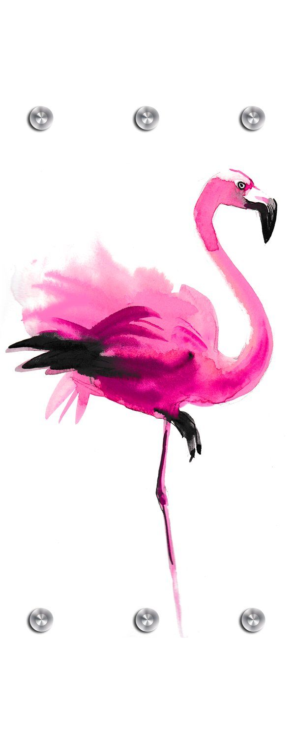 queence Wandgarderobe Flamingo - Pink Aquarell 50x120 Edelstahlhaken - Garderobe - Acrylglas mit aus hochwertigem St), (1 cm 