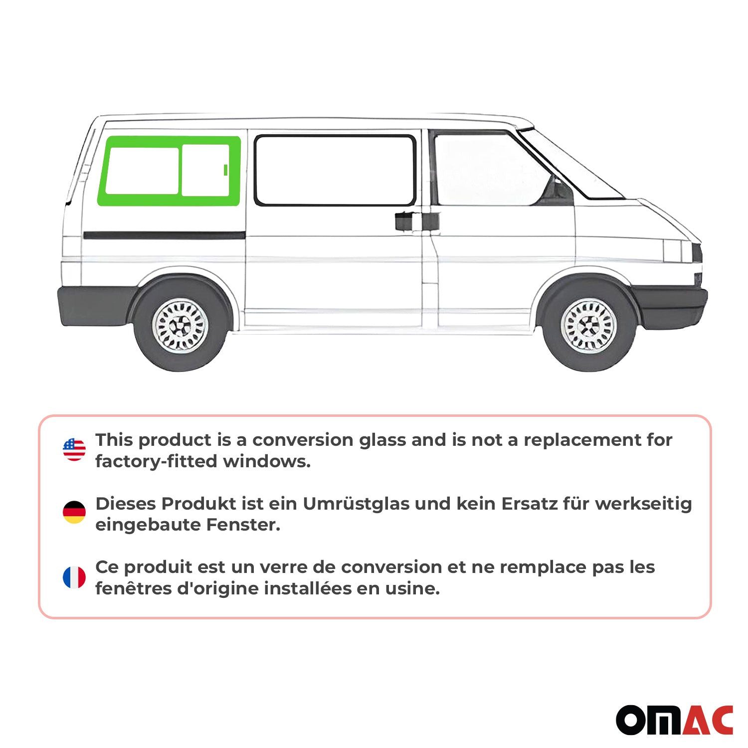 OMAC Fenster Seitenfenster für VW T4 Transporter 1990-2003 Hinten Rechts L1 RS, (1 St), Haltbar, Langlebig