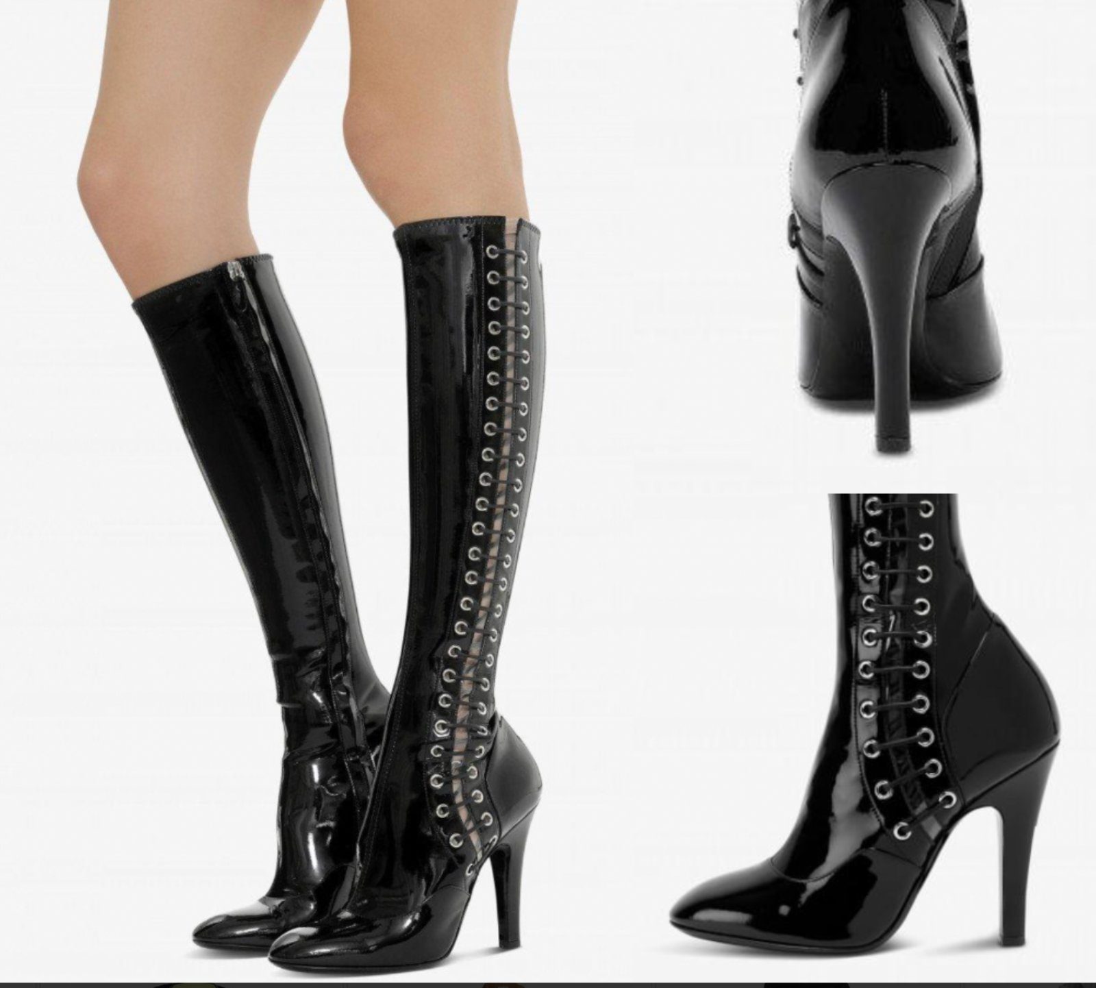 Moschino Iconic Latex Catwalk Lace-up Punk High Boots Knee Сапоги Высокиеtiefel
