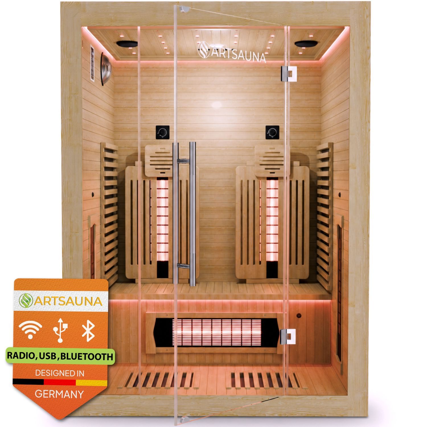 Artsauna Infrarotkabine Aarhus140, BxTxH: 120 x 140 x 190 cm, Dual-Technologie, dimmbar, 2 Personen, mit LED-Beleuchtung