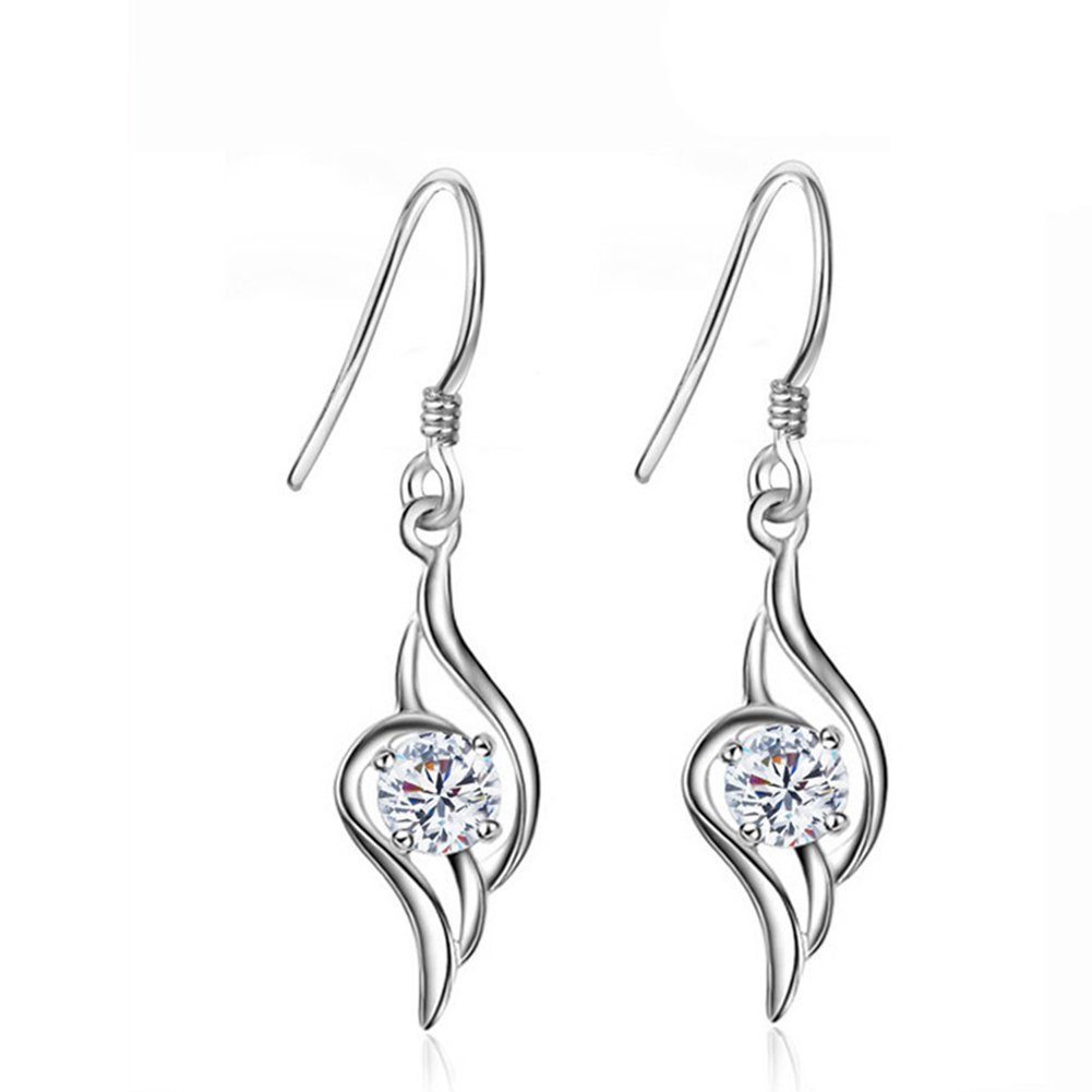 Blusmart Paar Ohrclips Funkelnde Kristalle Tropfen-Ohrring Für Damen, Modisch, Silberfarben, Ohrclips Weiß
