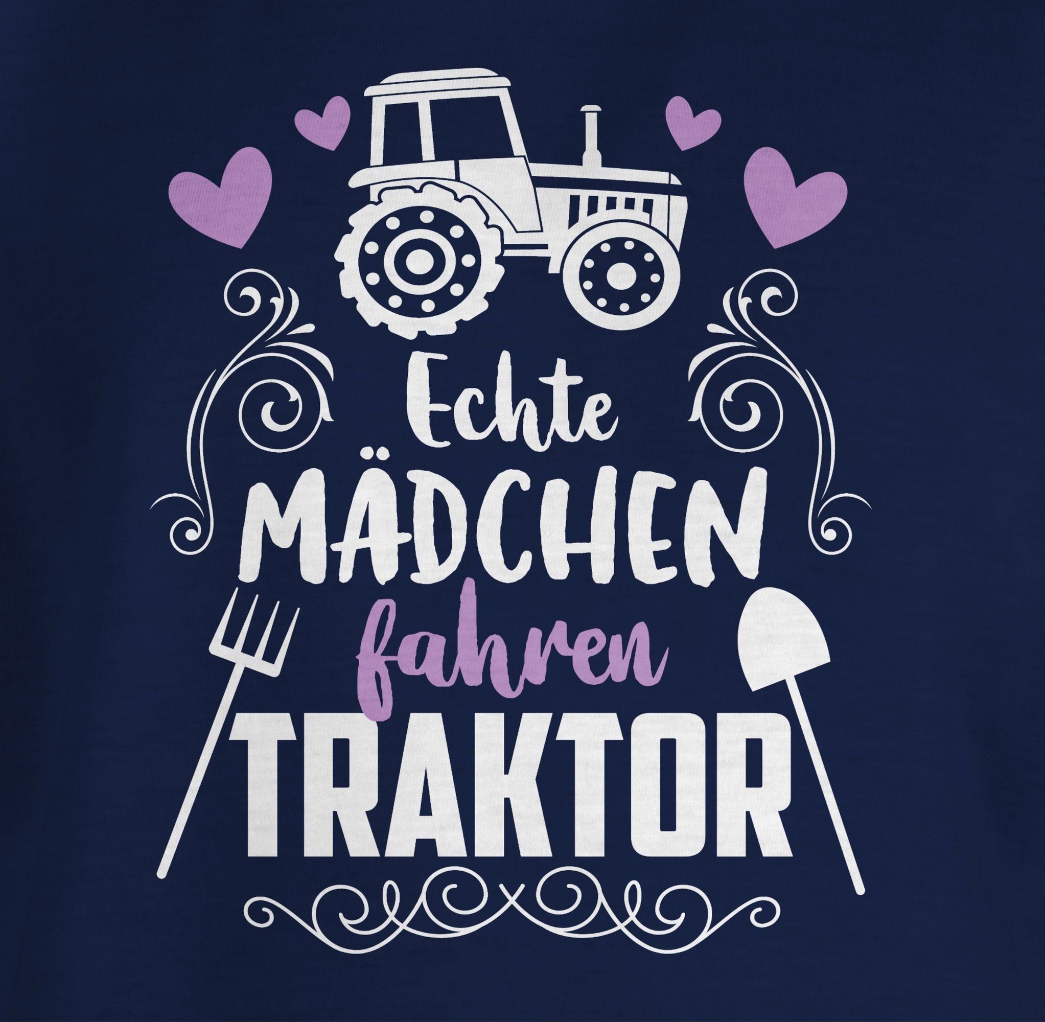Traktor - weiß T-Shirt Mädchen Dunkelblau Echte Shirtracer Kinder Fahrzeuge fahren 3
