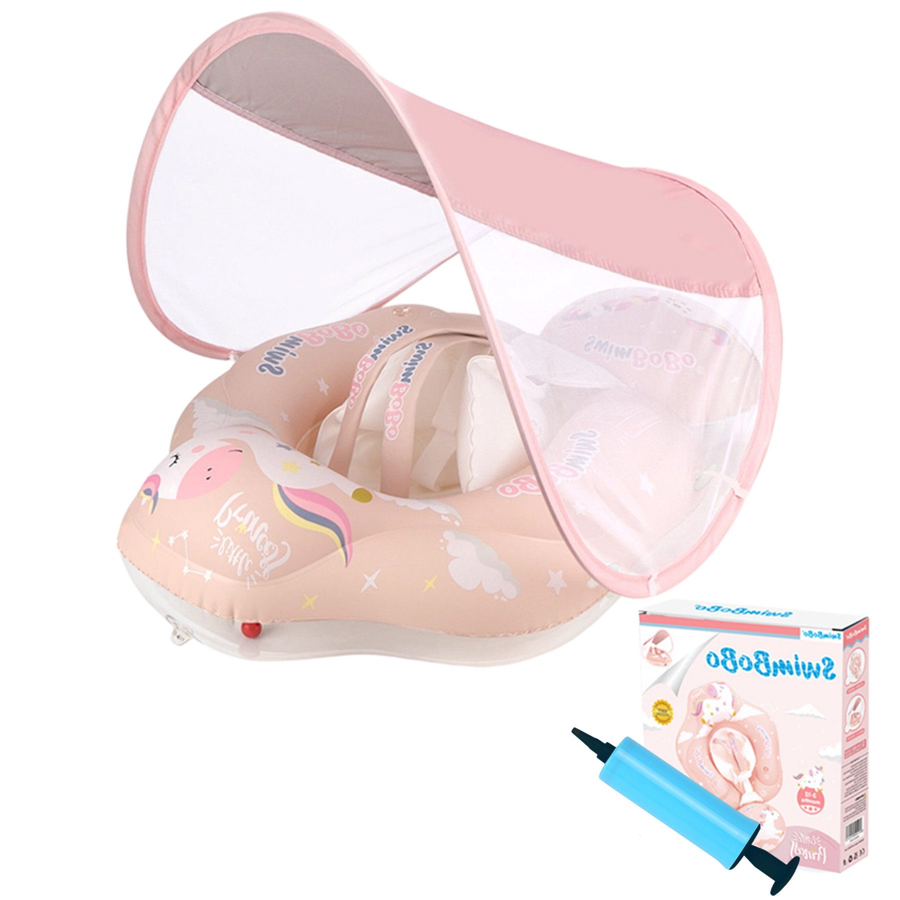 Senmudi Schwimmring Schwimmring Baby,Aufblasbarer Baby-Schwimmkörper mit Sicherheitssitz (Baby Schwimmreifen mit UPF50+ Sonnenschutz & Abnehmbarem Sonnendach, Schwimmhilfe Kleinkinder ab 6, 7, 8, 9, 10, 11 Monate), ab 1, 2 Jahr