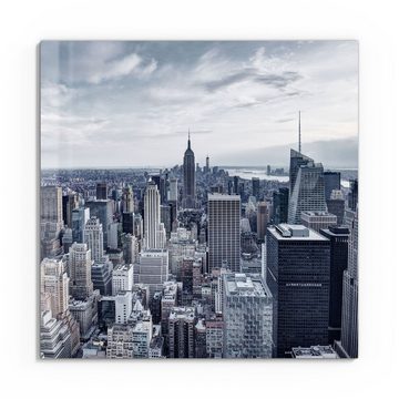 DEQORI Glasbild 'Blaue Skyline New York', 'Blaue Skyline New York', Glas Wandbild Bild schwebend modern