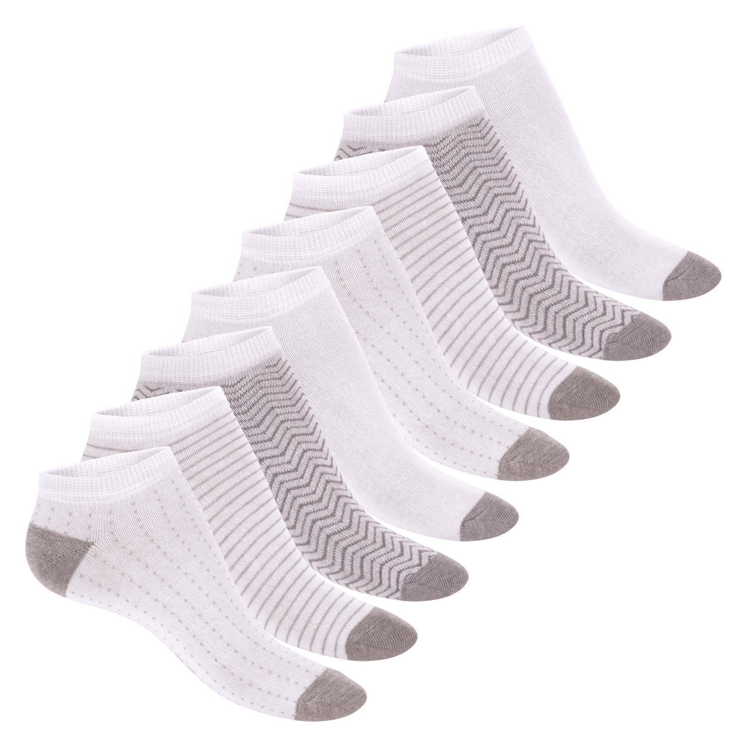 Footstar Sneakersocken süße Damen Sneaker Melange Kurze (8 Söckchen Paar) Socken mit Muster Grey