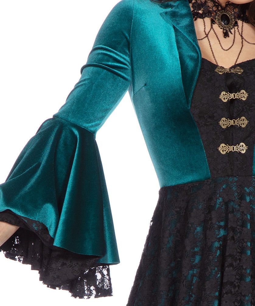 Karneval-Klamotten Hexen-Kostüm Damen Samt grün schwarz kurz hochwerig, Hal günstig online kaufen