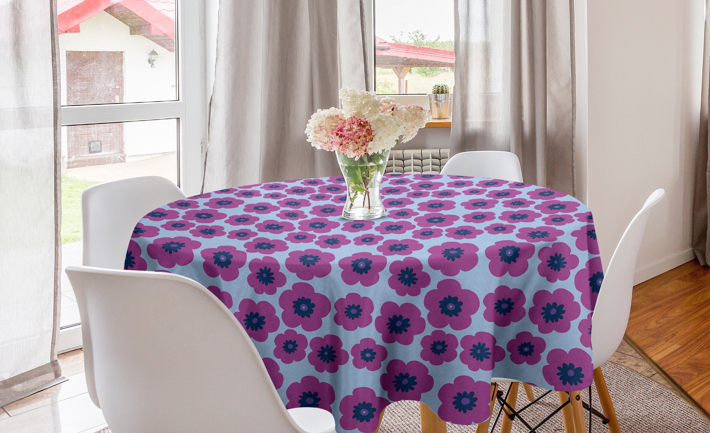 Abakuhaus Tischdecke Kreis Tischdecke Abdeckung für Esszimmer Küche Dekoration, Beschwingt Hand gezeichneter rosa Mohnblumen