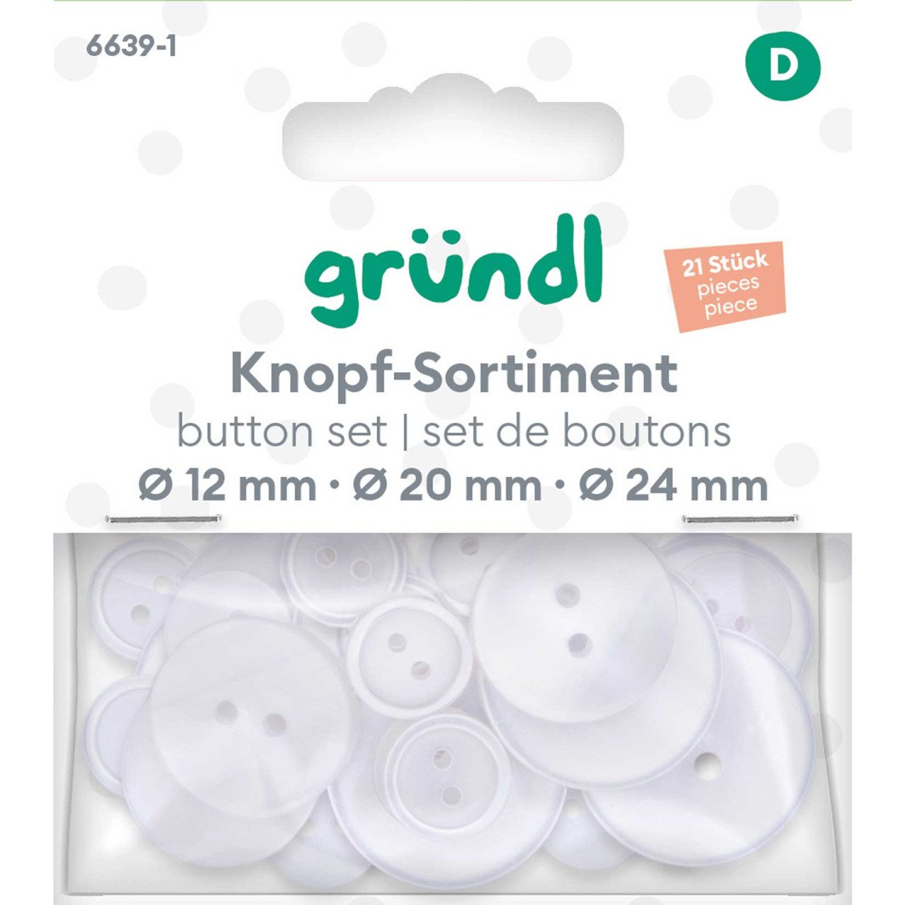 Gründl Bastelnaturmaterial Gründl Knopf Kunststoff Ø 12/20/24 mm weiß 21