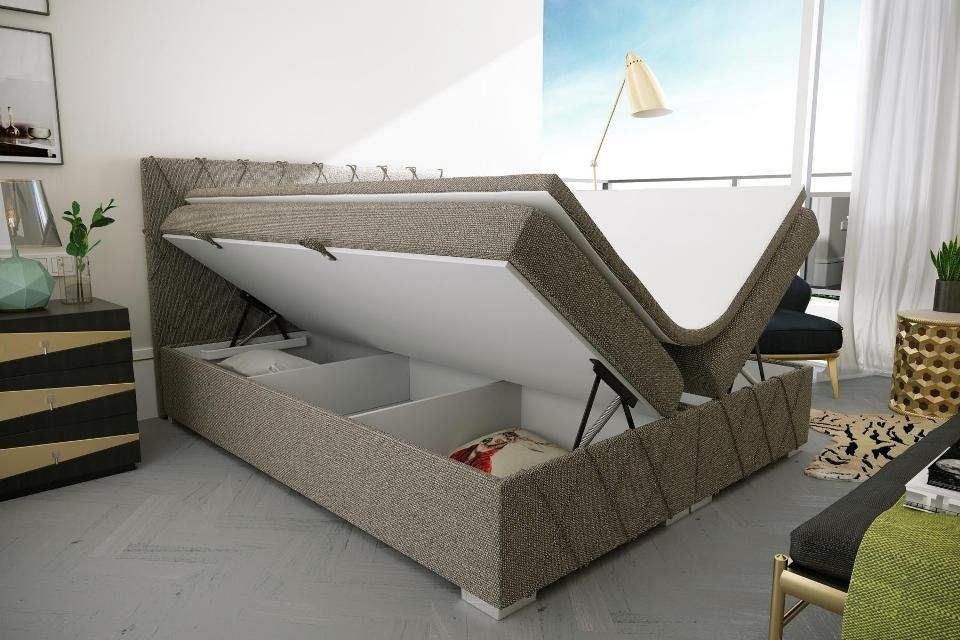 Komplett Boxspring Bett Doppel JVmoebel Funktion Grau Betten Bett Topper Matratze