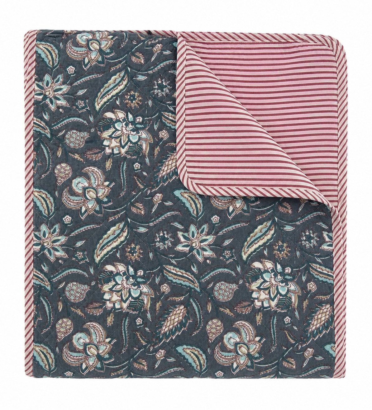 Wohndecke big flower-dark blue/red, AU Maison, Quilt-Optik aus Baumwolle 140 × 180 cm