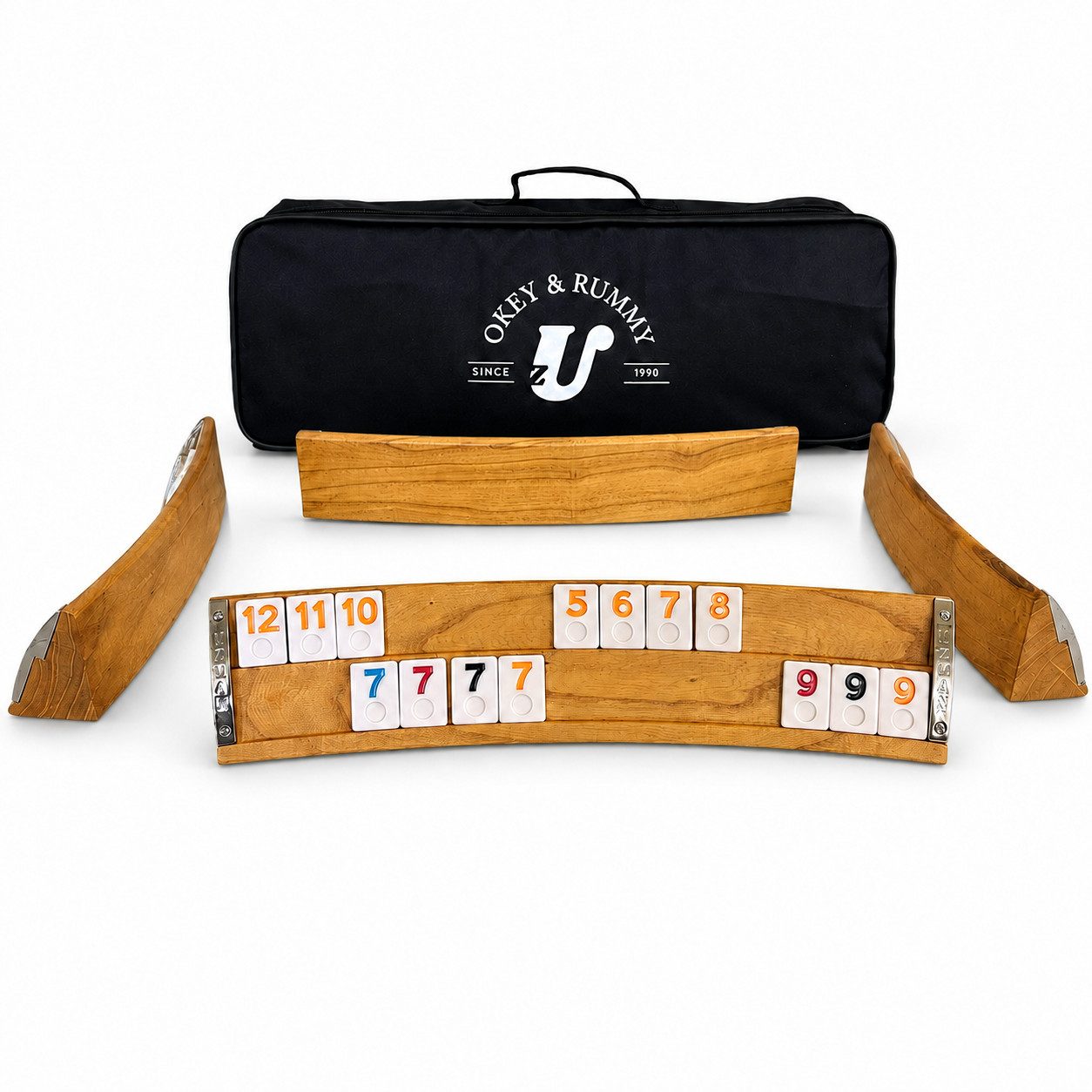 Uzman Spielesammlung Okey Rummy aus echtem Palisanderholz mit gebogenen Spielbrettern, Handpolierte Bretter mit natürlicher Maserung und wertiger Haptik