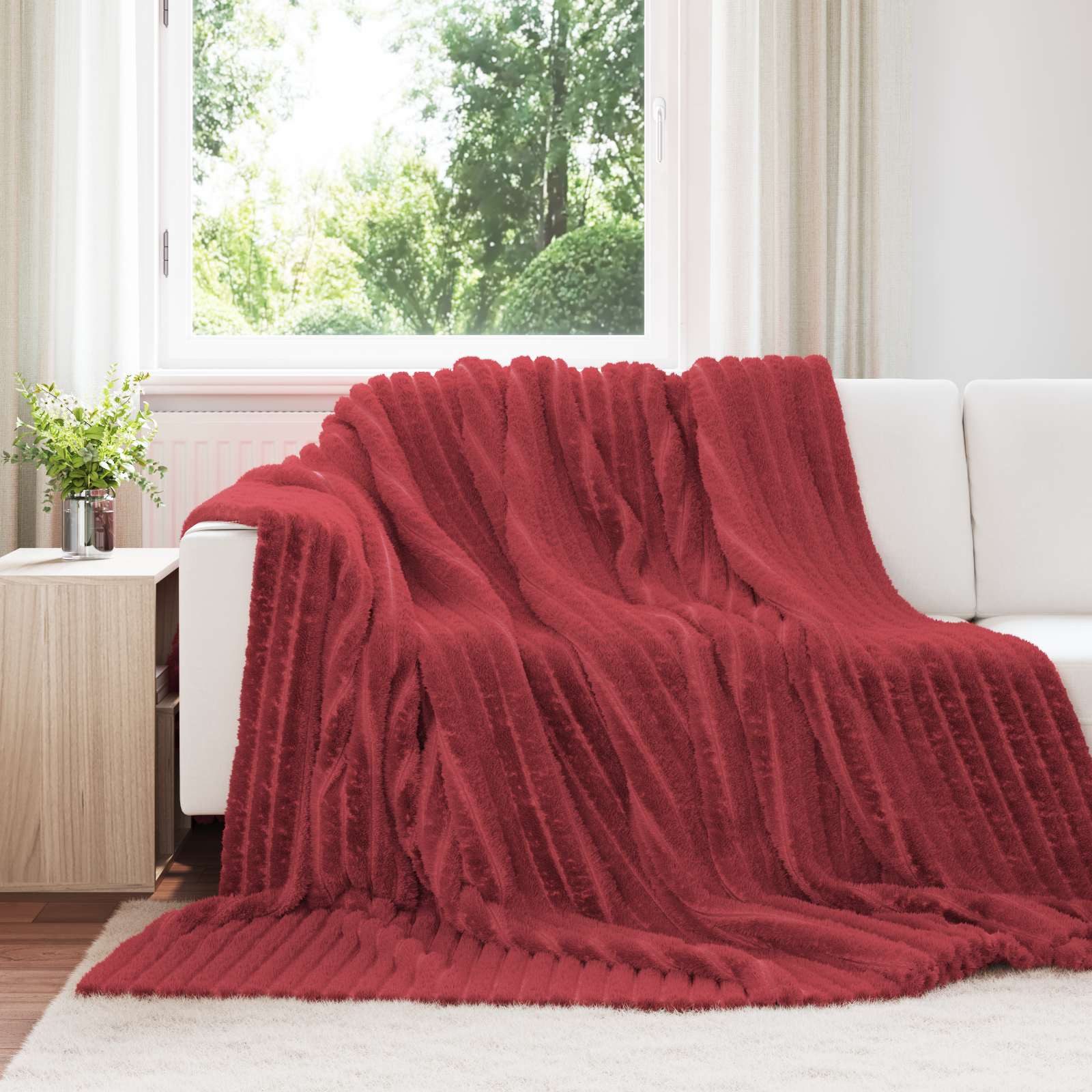 vidaXL Bettüberwurf Überwurfdecke Bordeauxrot 270 x 240 cm Fleece
