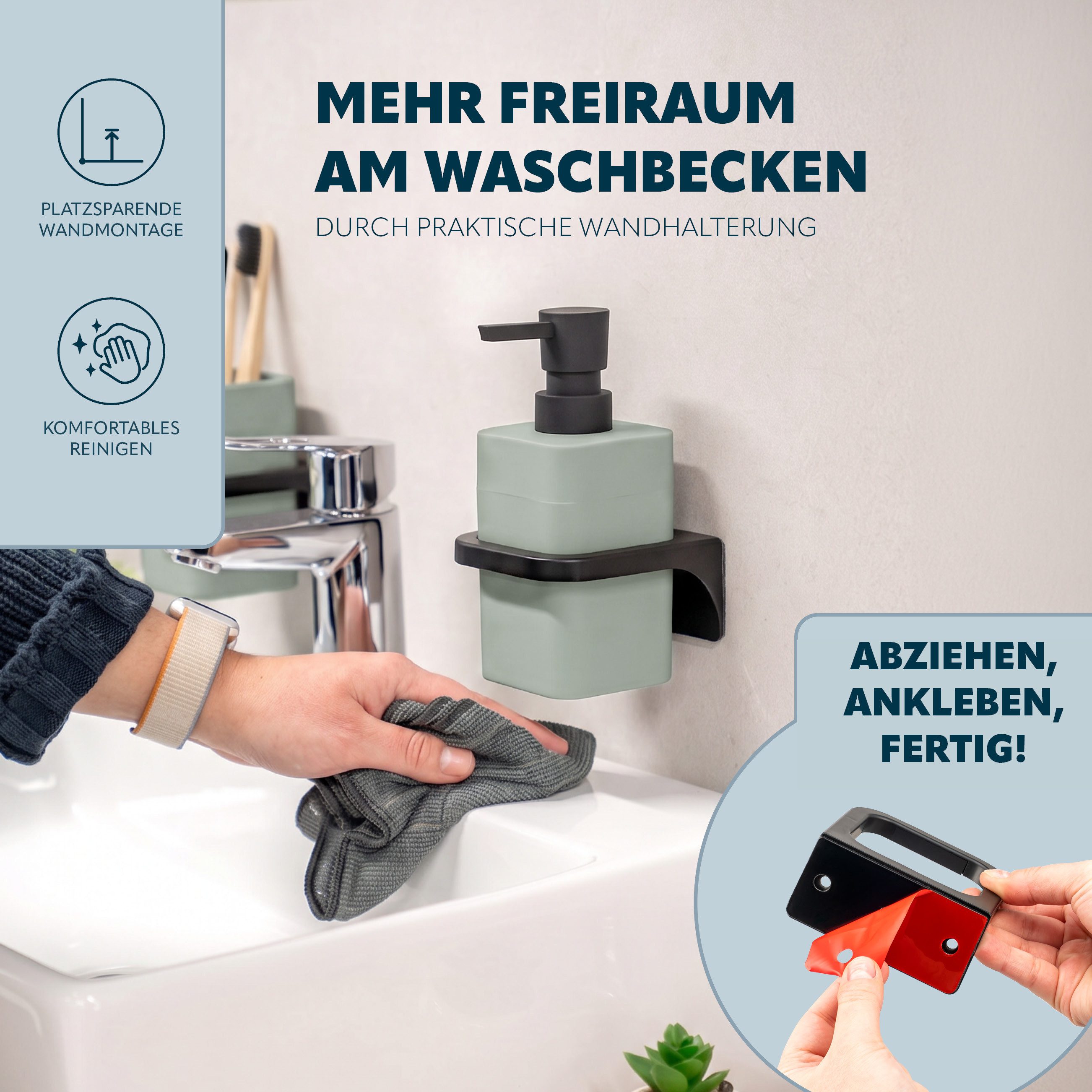 bremermann Seifenspender Bad-Serie SAVONA Softtouch inkl. Wandhalter, eckig – Bild 4 von 5