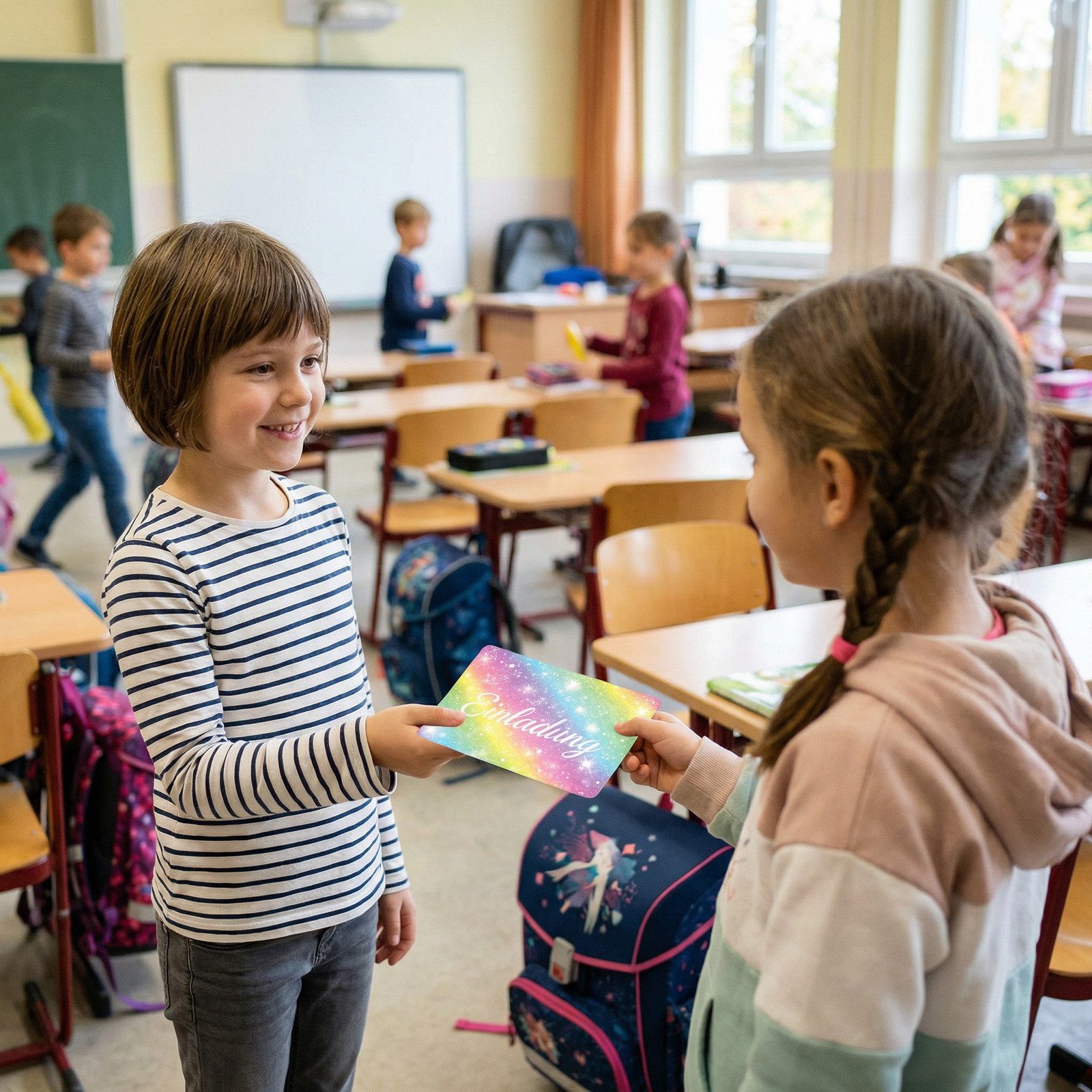 nikima Einladungskarten 10 Einladungskarten mit Glitzer Regenbogen für Kindergeburtstag