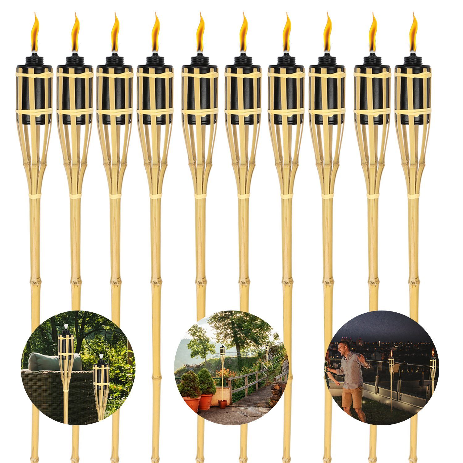 Gartenfackel 10x Festliche Außen Gimisgu Leucht Flammenlicht Bambus, Gartenfackel Fackel Torch Dekoration Fackeln