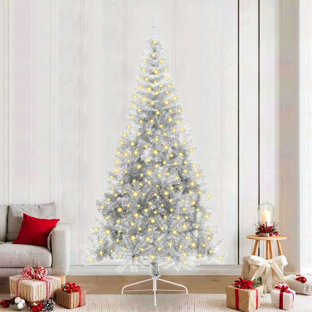 vidaXL Künstlicher Weihnachtsbaum Künstlicher vorbeleuchteter Weihnachtsbaum Silber 240 cm PET