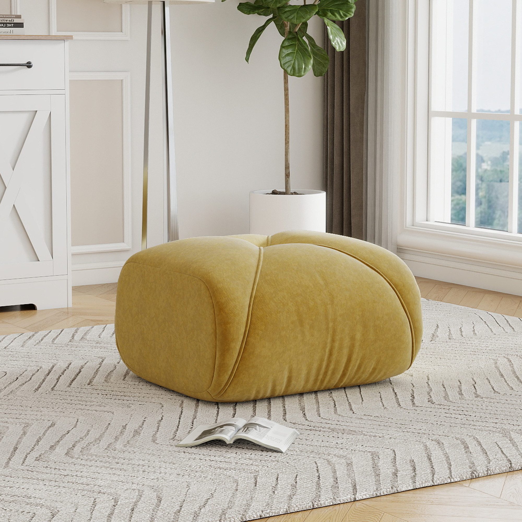 BlingBin Ottomane Fußhocker Sitzhocker Fußbank Polsterhocker aus Chenille, 1 Stück 1 Teile, bequemer Hocker für Wohnzimmer Schlafzimmer Vorzimmer